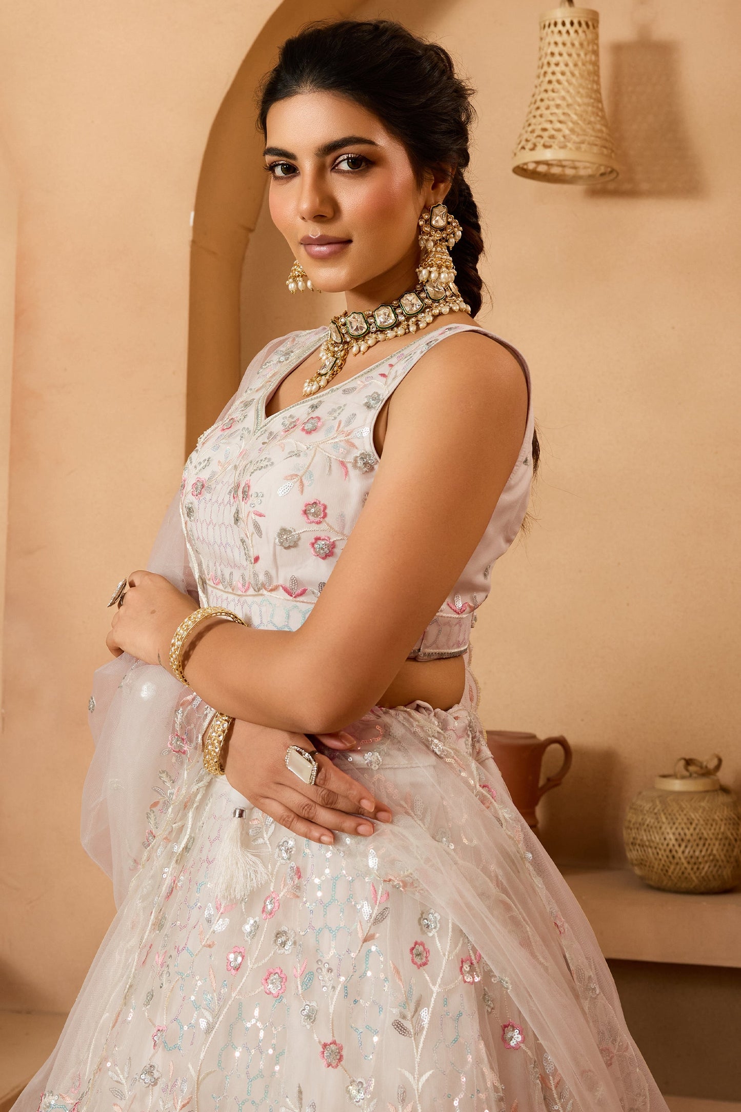 Off White Semi-Stitched Embroidered Net Lehenga-SAR10708_4_SareeButa.com