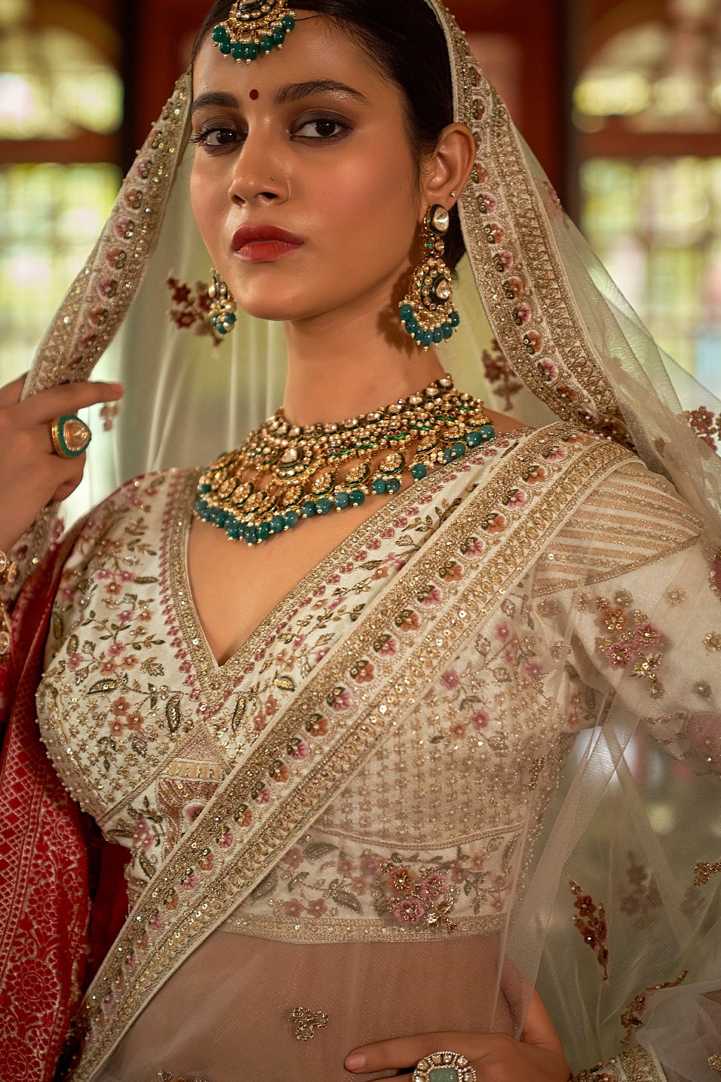 Off White Semi-Stitched Embroidered Silk Lehenga-SAR10305_2_SareeButa.com