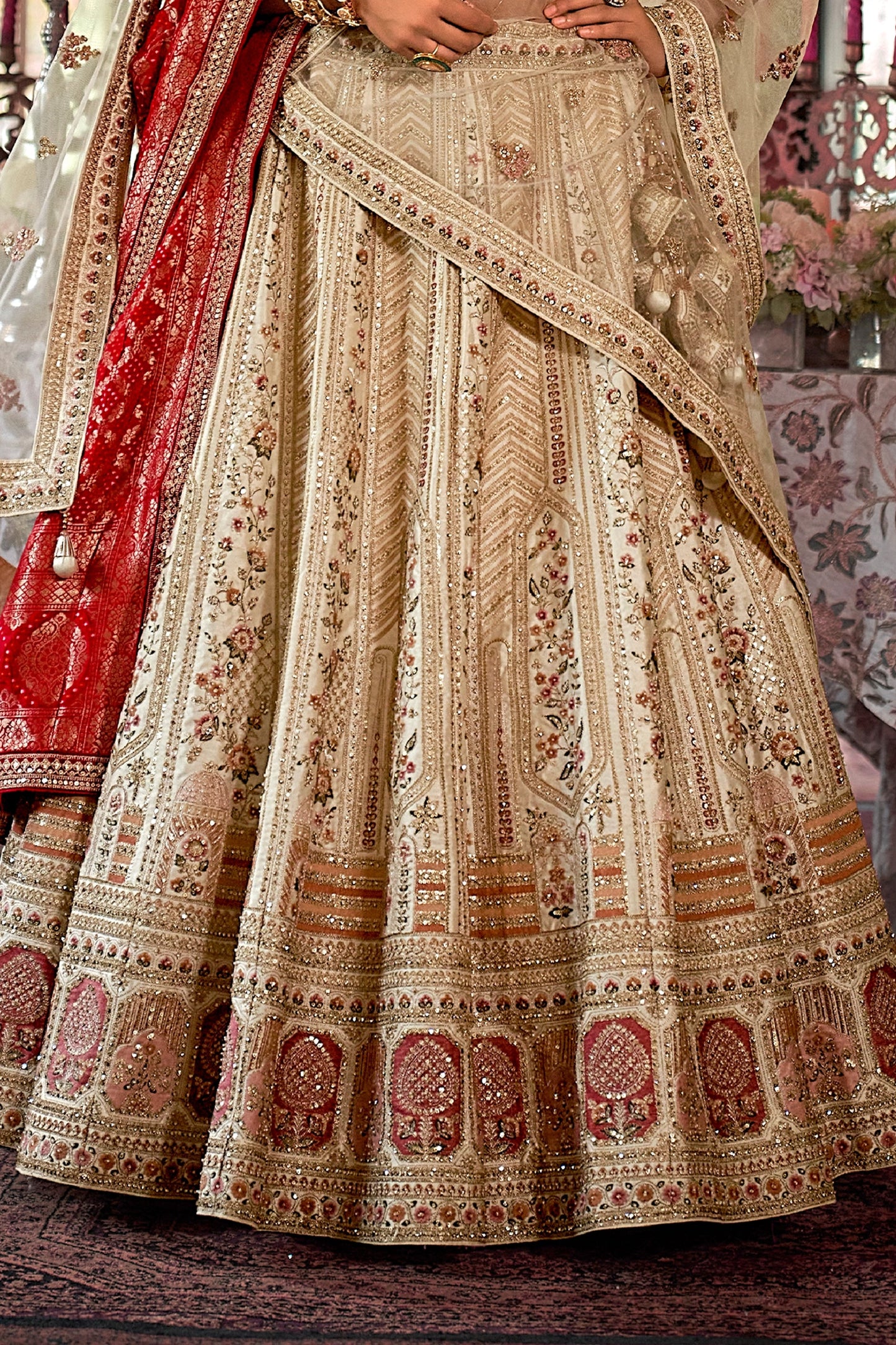 Off White Semi-Stitched Embroidered Silk Lehenga-SAR10305_4_SareeButa.com