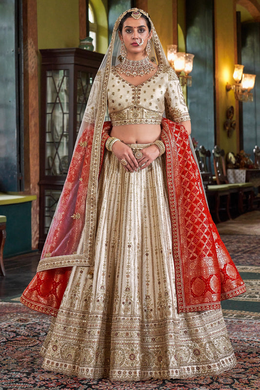 Off White Semi-Stitched Embroidered Silk Lehenga-SAR10314_1_SareeButa.com