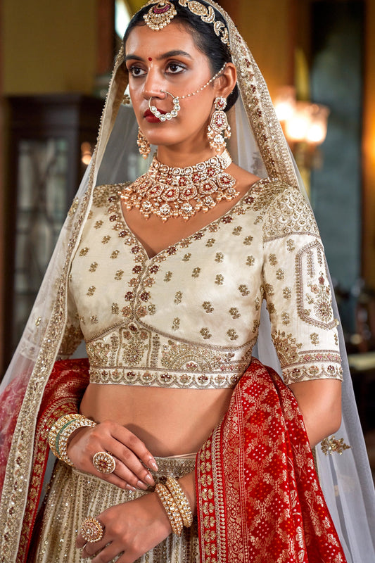 Off White Semi-Stitched Embroidered Silk Lehenga-SAR10314_2_SareeButa.com