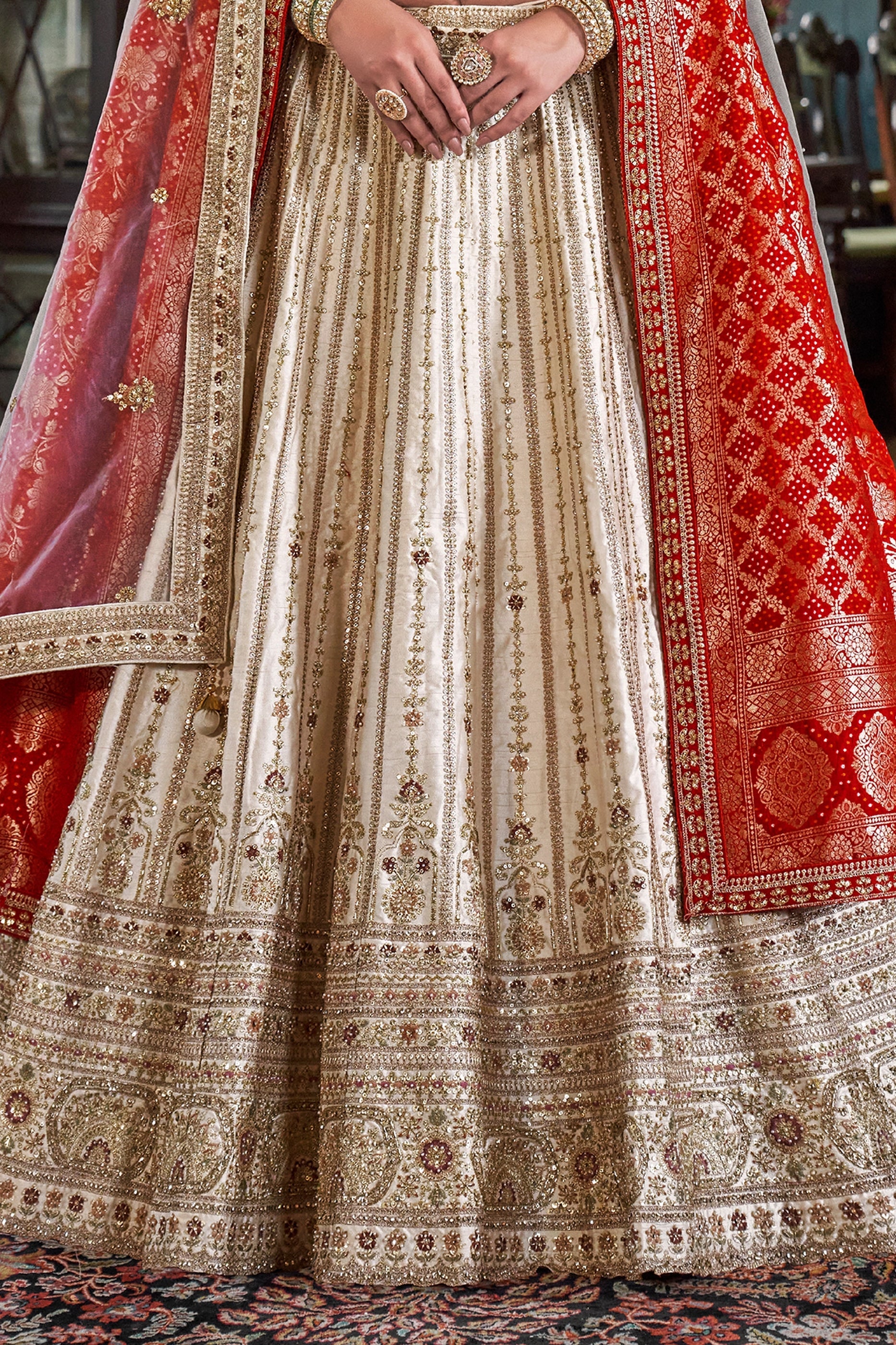 Off White Semi-Stitched Embroidered Silk Lehenga-SAR10314_4_SareeButa.com
