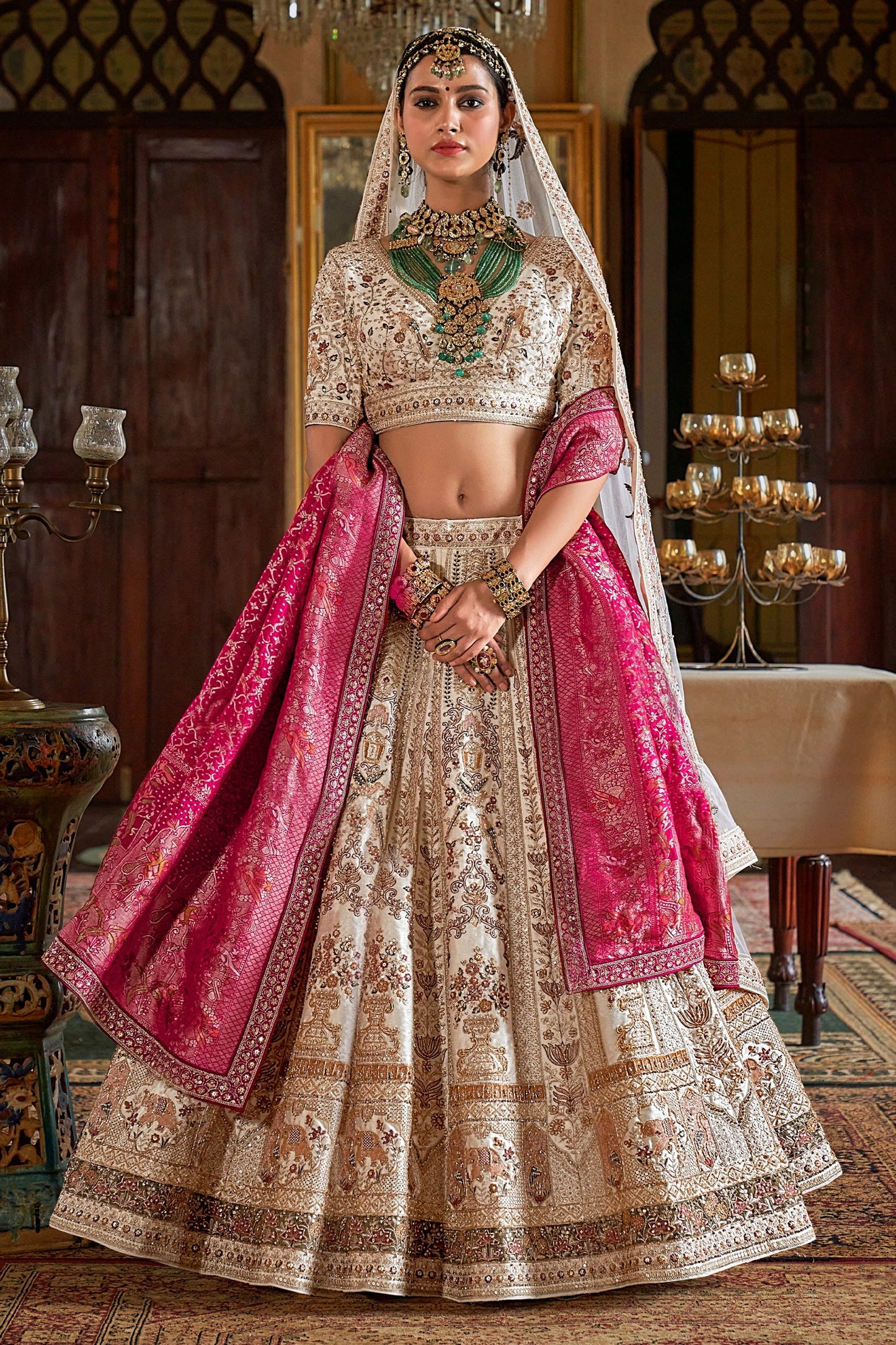 Off White Semi-Stitched Embroidered Silk Lehenga-SAR11516_1_SareeButa.com