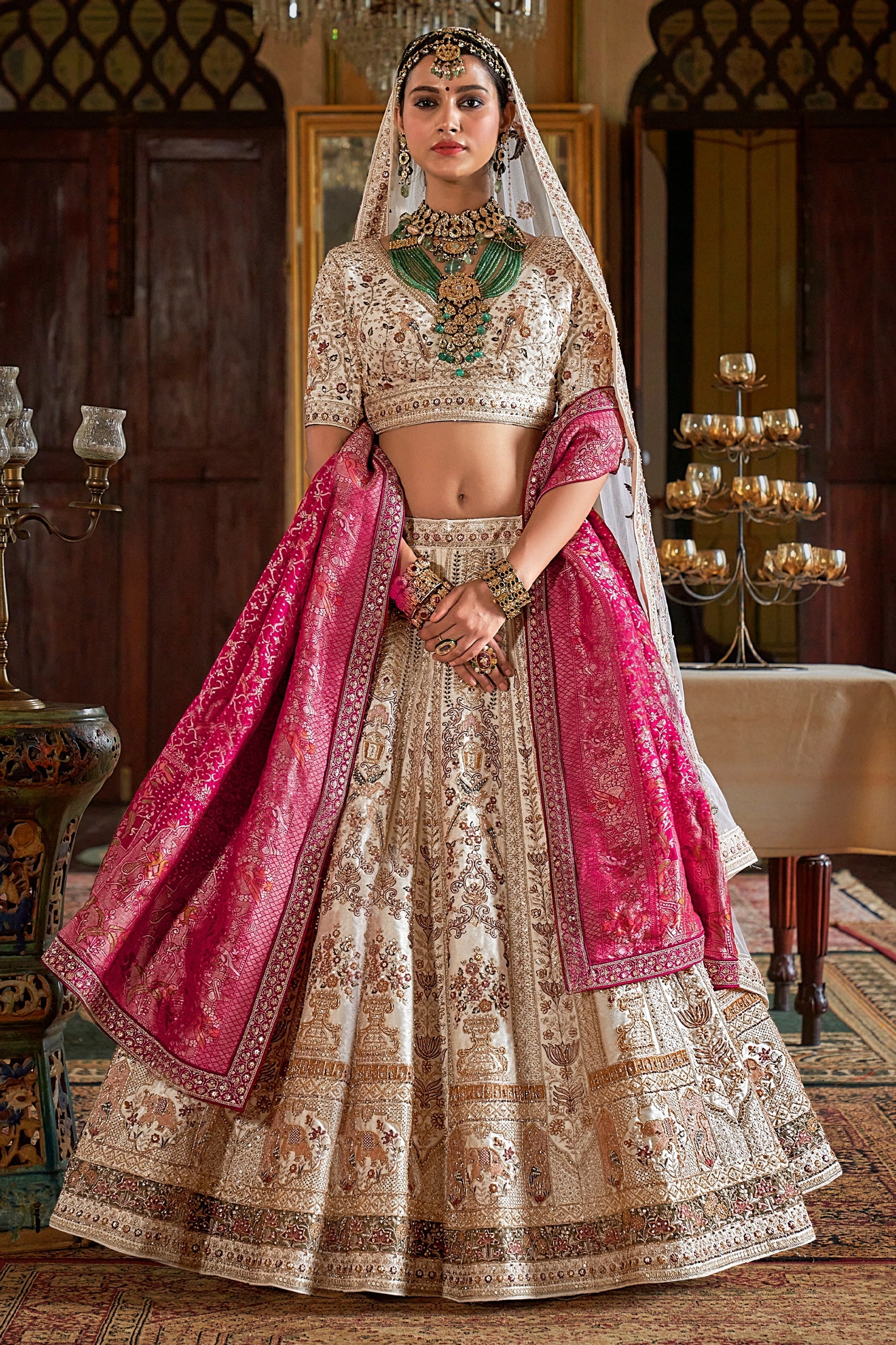 Off White Semi-Stitched Embroidered Silk Lehenga-SAR11516_1_SareeButa.com