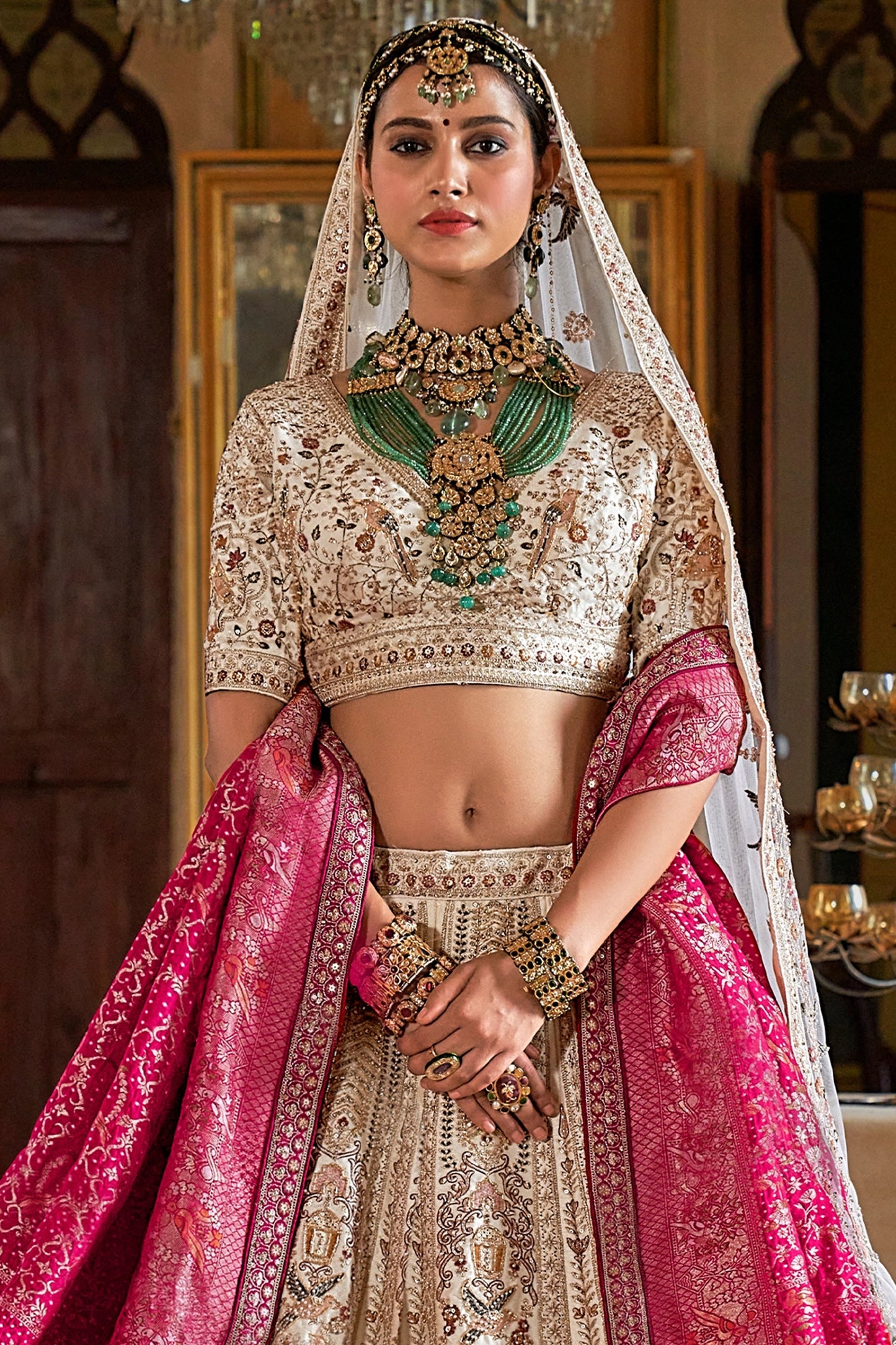 Off White Semi-Stitched Embroidered Silk Lehenga-SAR11516_3_SareeButa.com