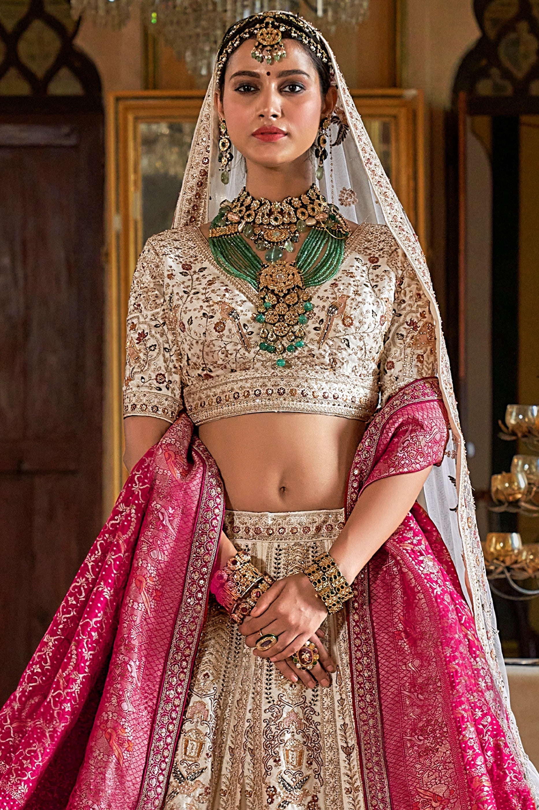 Off White Semi-Stitched Embroidered Silk Lehenga-SAR11516_3_SareeButa.com