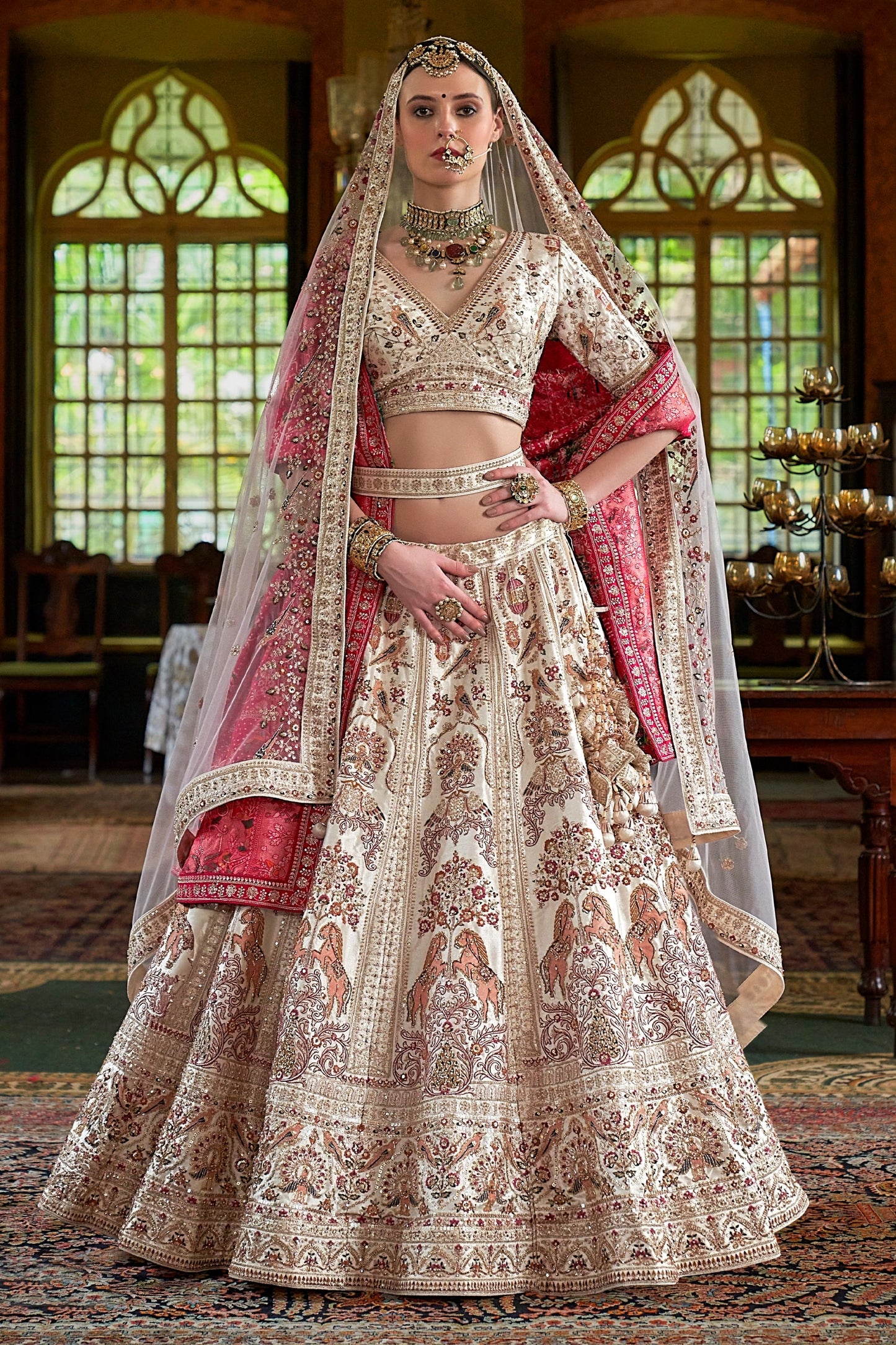 Off White Semi-Stitched Embroidered Silk Lehenga-SAR11520_1_SareeButa.com