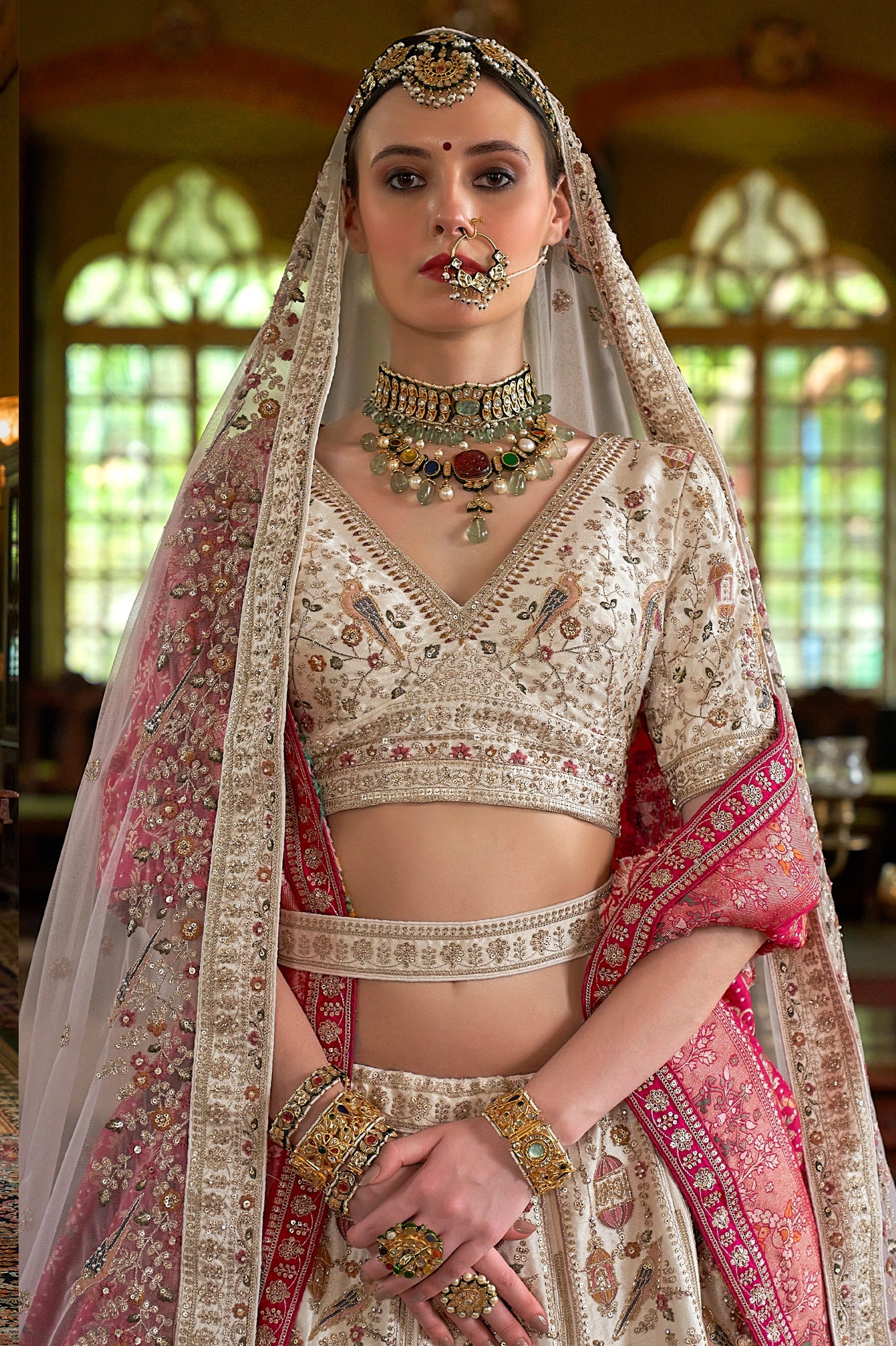 Off White Semi-Stitched Embroidered Silk Lehenga-SAR11520_2_SareeButa.com