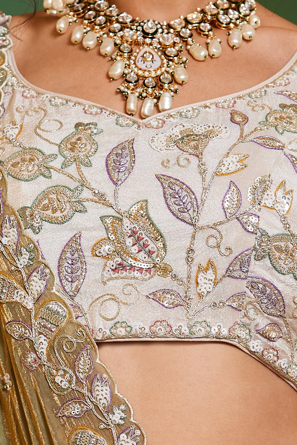 Off White Semi Stitched Embroidered Tissue Lehenga-SAR12846_5_SareeButa.com