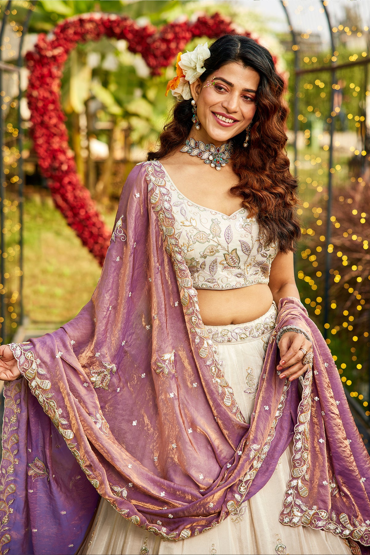 Off White Semi Stitched Embroidered Tissue Lehenga-SAR12848_3_SareeButa.com