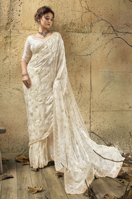 Off White Sequin Work Velvet Satin Saree-SAR12815_1_SareeButa.com