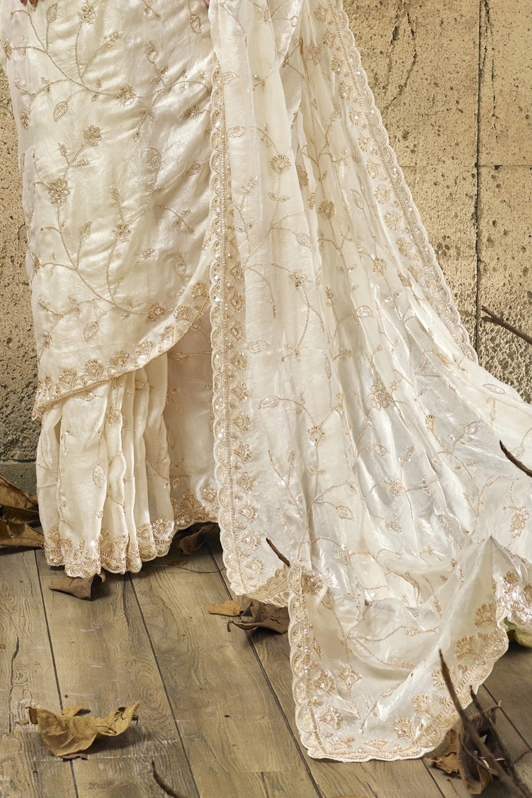Off White Sequin Work Velvet Satin Saree-SAR12815_8_SareeButa.com