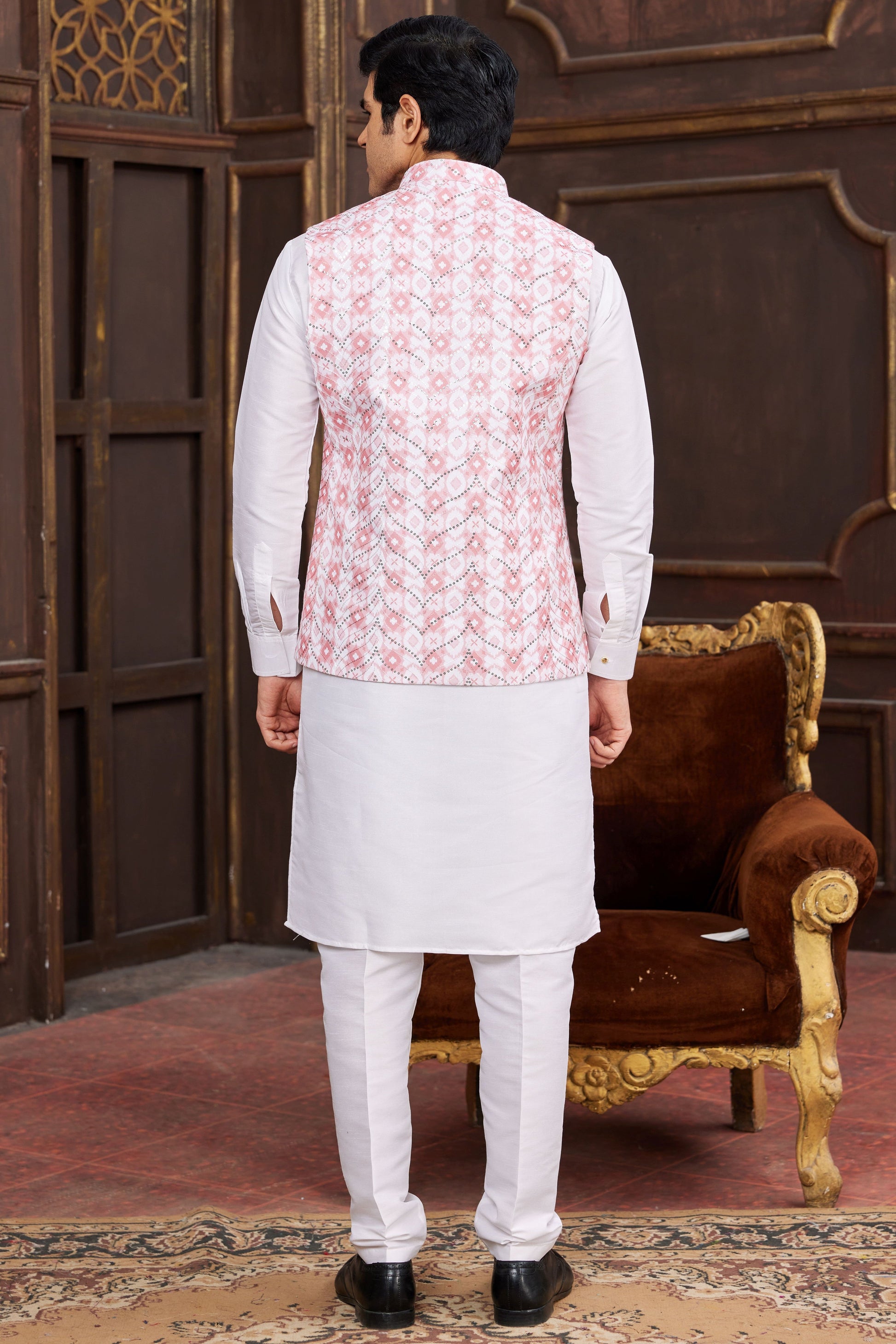 Off White Silk Kurta Pajama with Jacket-MW31_2_SareeButa.com