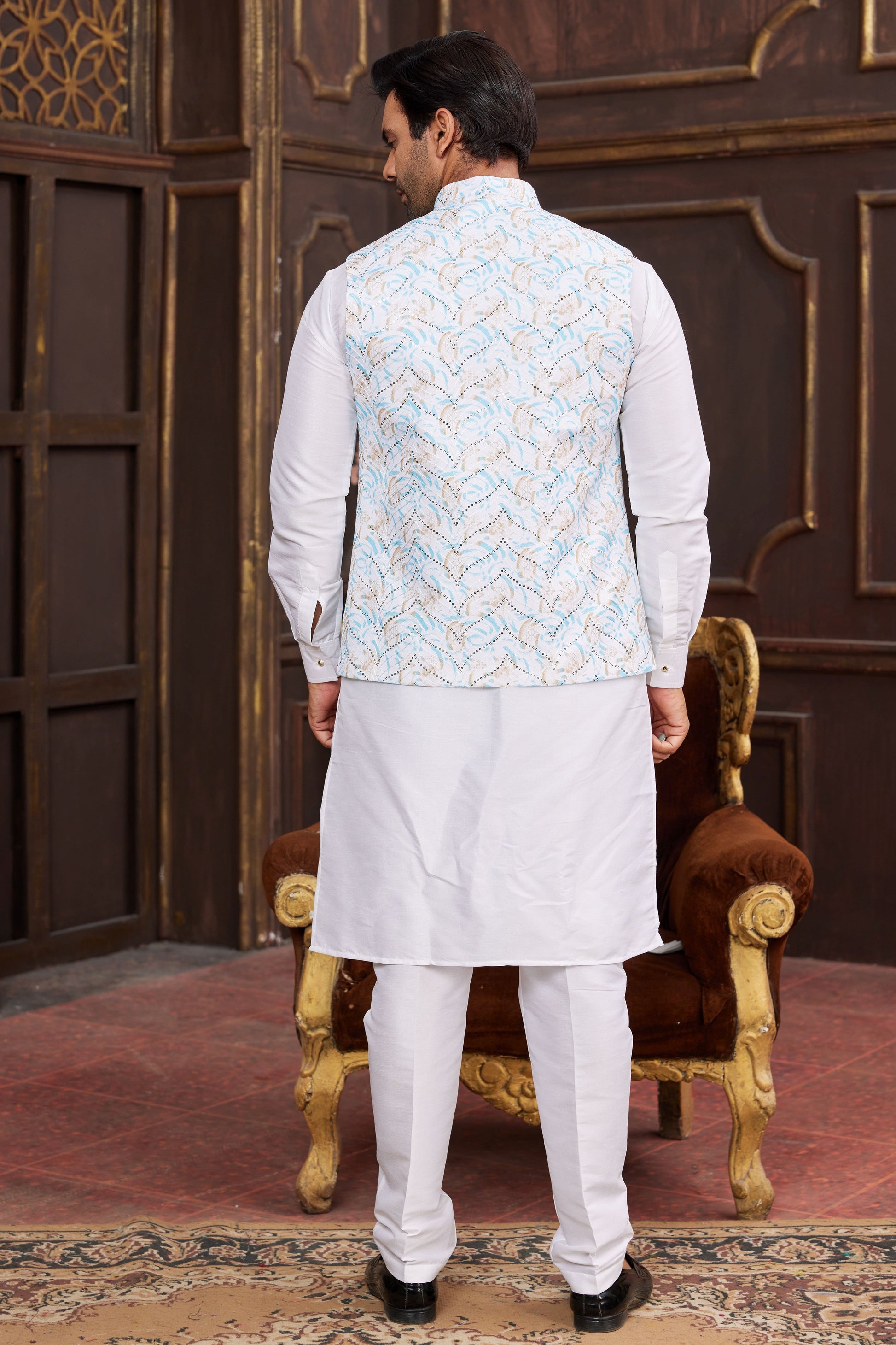 Off White Silk Kurta Pajama with Jacket-MW82_2_SareeButa.com