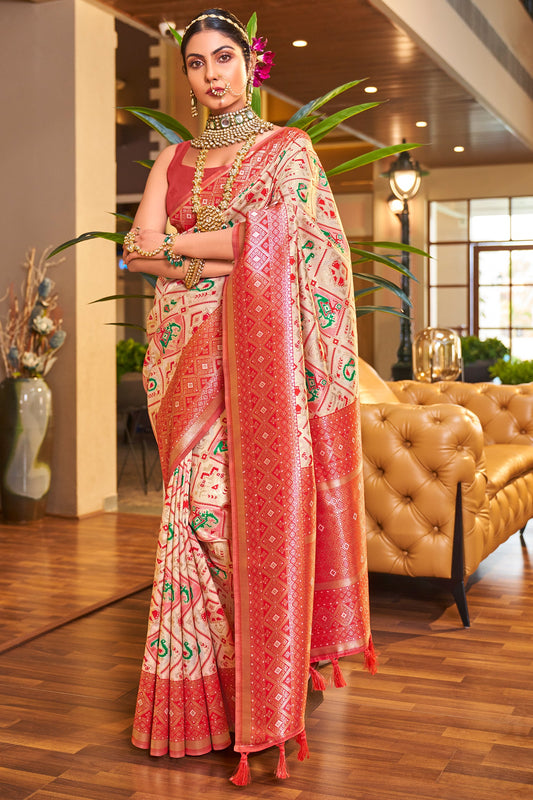 Off White Silk Patola Saree-ZB132310_1