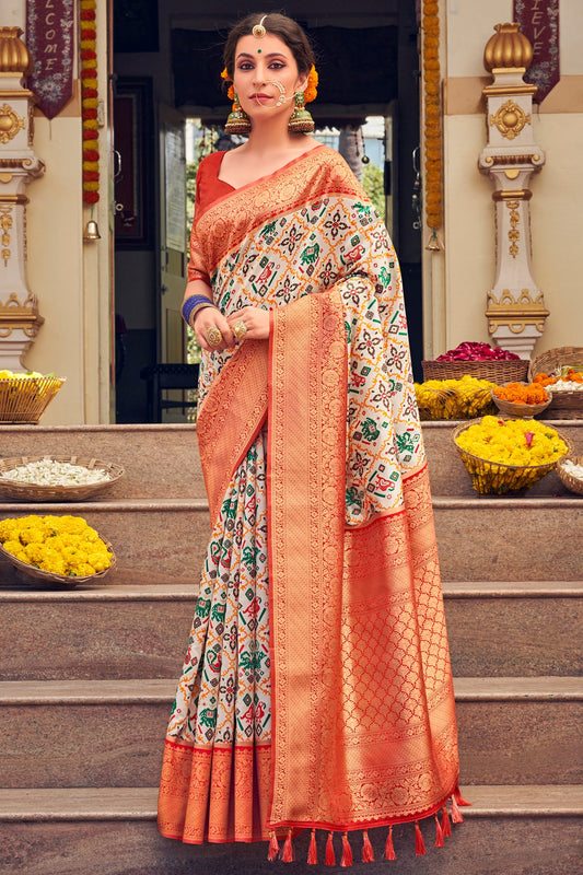 Off White Silk Patola Saree-ZB132315_1