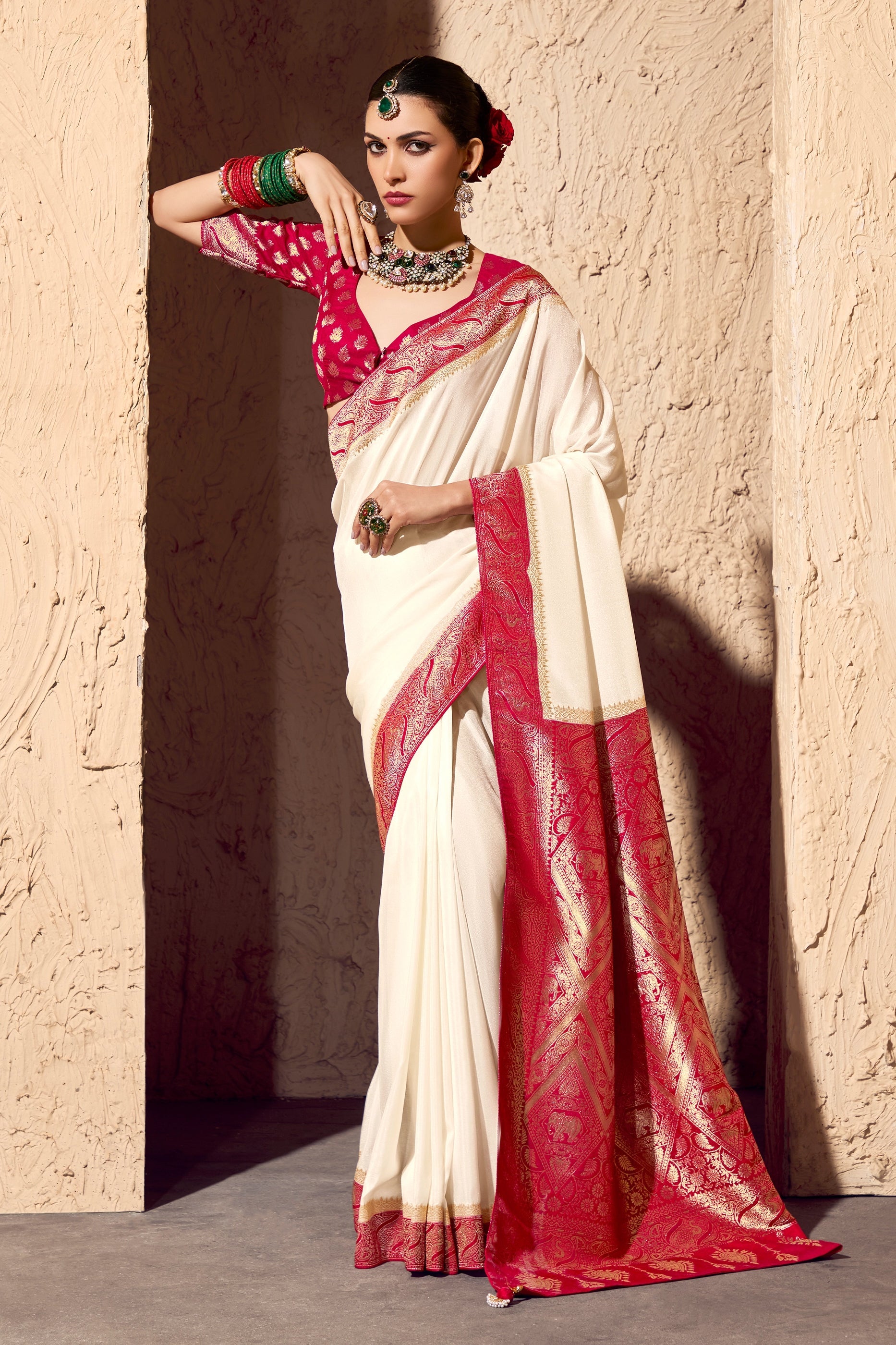 Off White Woven Crepe Georgette Saree-SAR10995_1_SareeButa.com