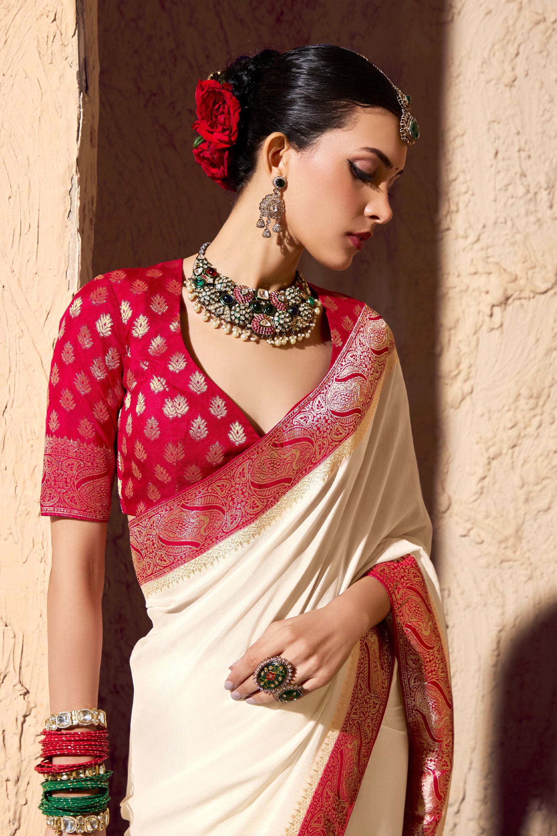 Off White Woven Crepe Georgette Saree-SAR10995_2_SareeButa.com