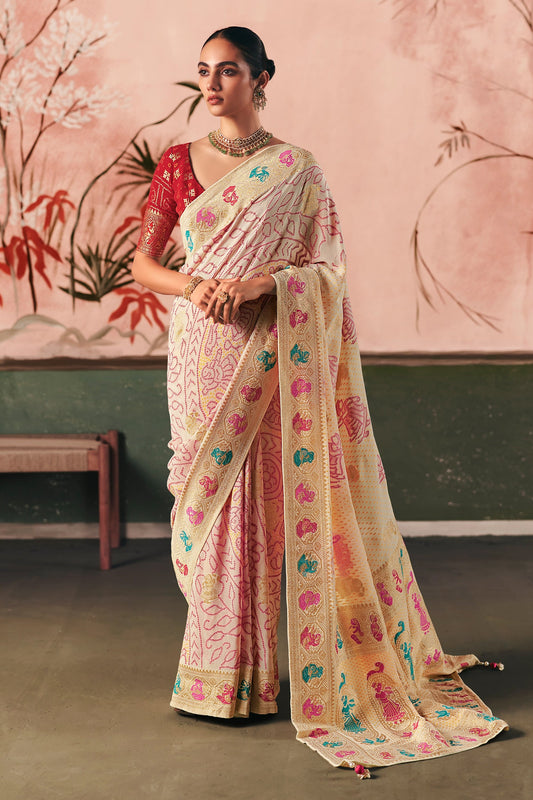 Off White Woven Georgette Bandhani Saree-SAR10972_1_SareeButa.com