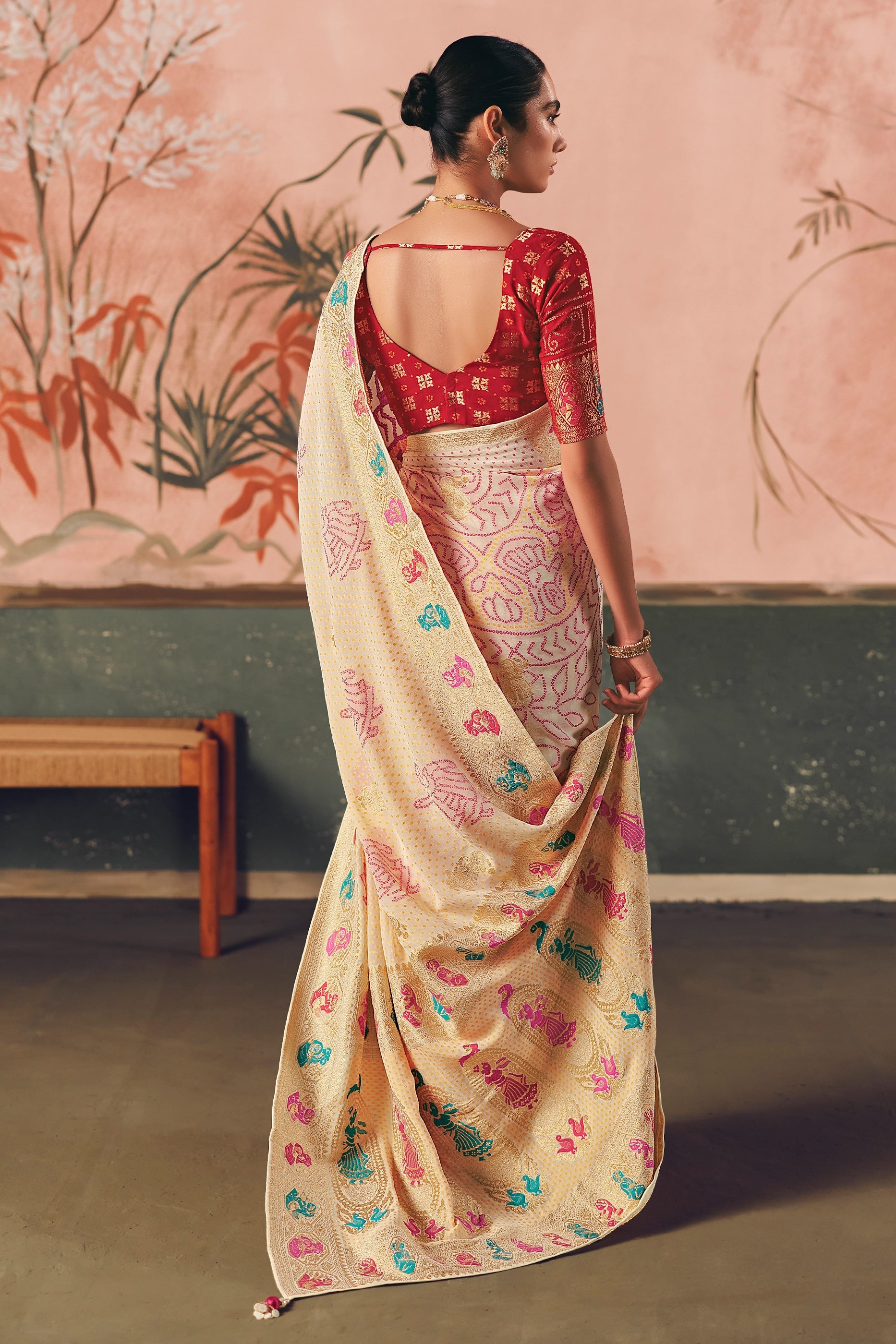 Off White Woven Georgette Bandhani Saree-SAR10972_3_SareeButa.com