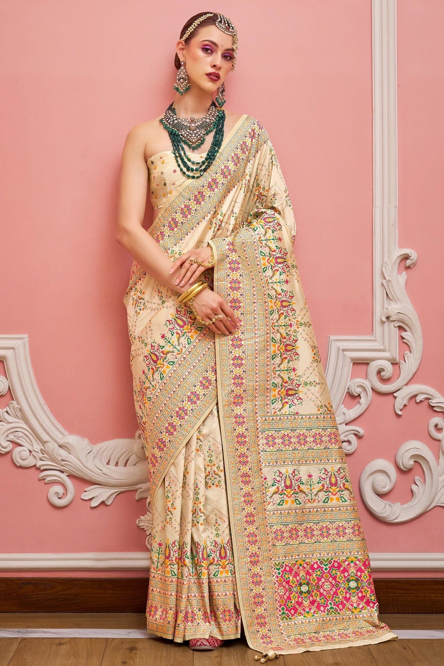 Off White Woven Kashmiri Silk Saree-SAR11341_1_SareeButa.com