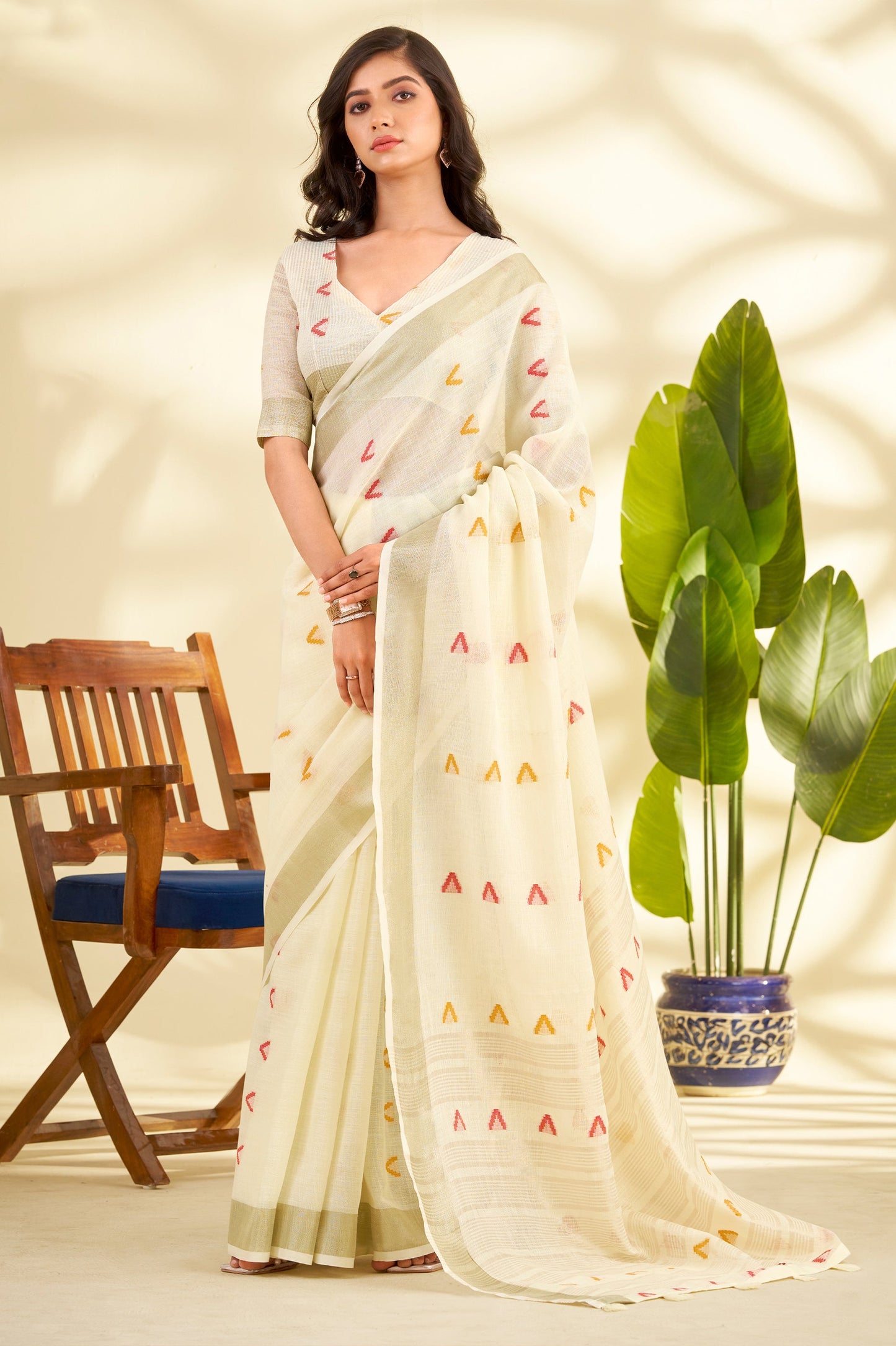 Off White Woven Linen Silk Saree-SAR10011_1_SareeButa.com