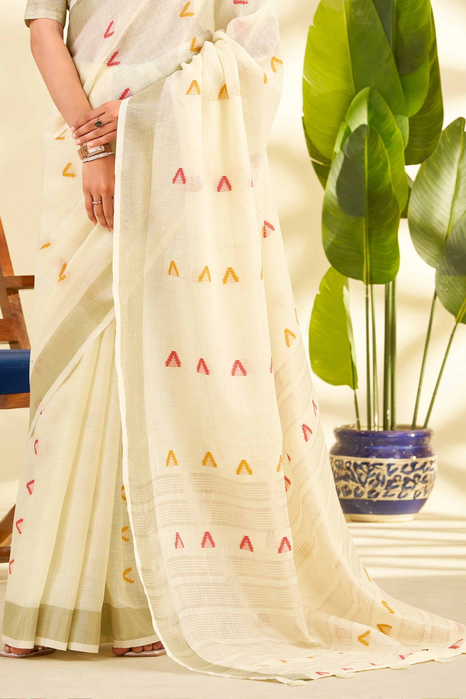 Off White Woven Linen Silk Saree-SAR10011_4_SareeButa.com