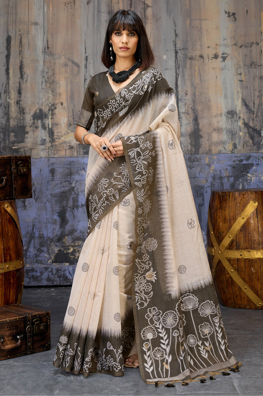 Off White Woven Munga Cotton Saree-SAR11882_1_SareeButa.com