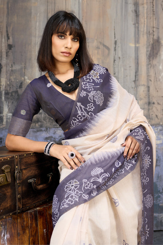 Off White Woven Munga Cotton Saree-SAR11883_2_SareeButa.com