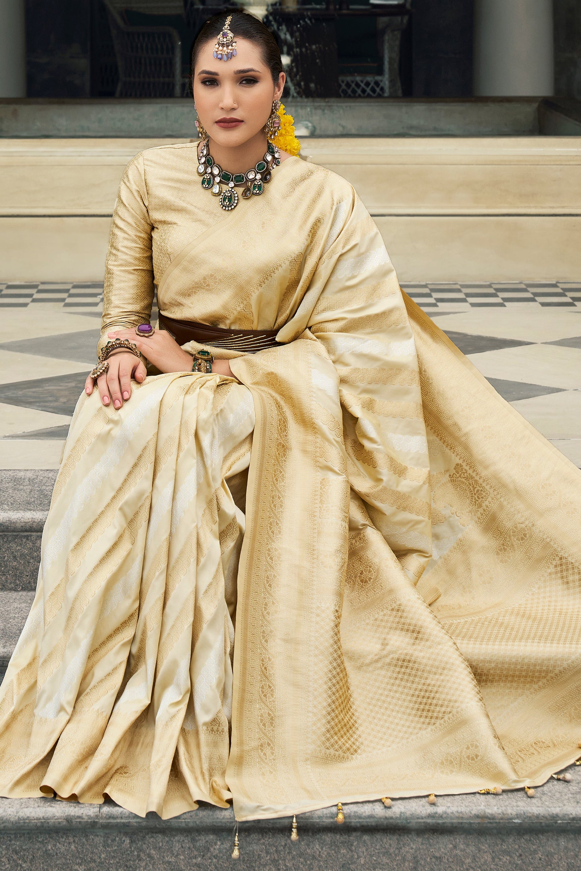 Off White Woven Silk Saree-ZB133529_2_SareeButa.com