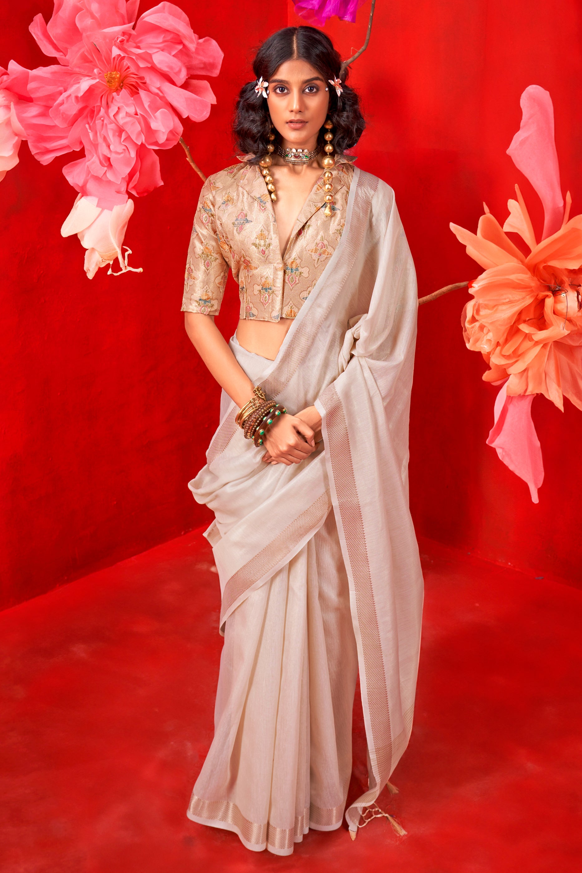 Off White Woven Tissue Silk Saree-SAR12402_1_SareeButa.com