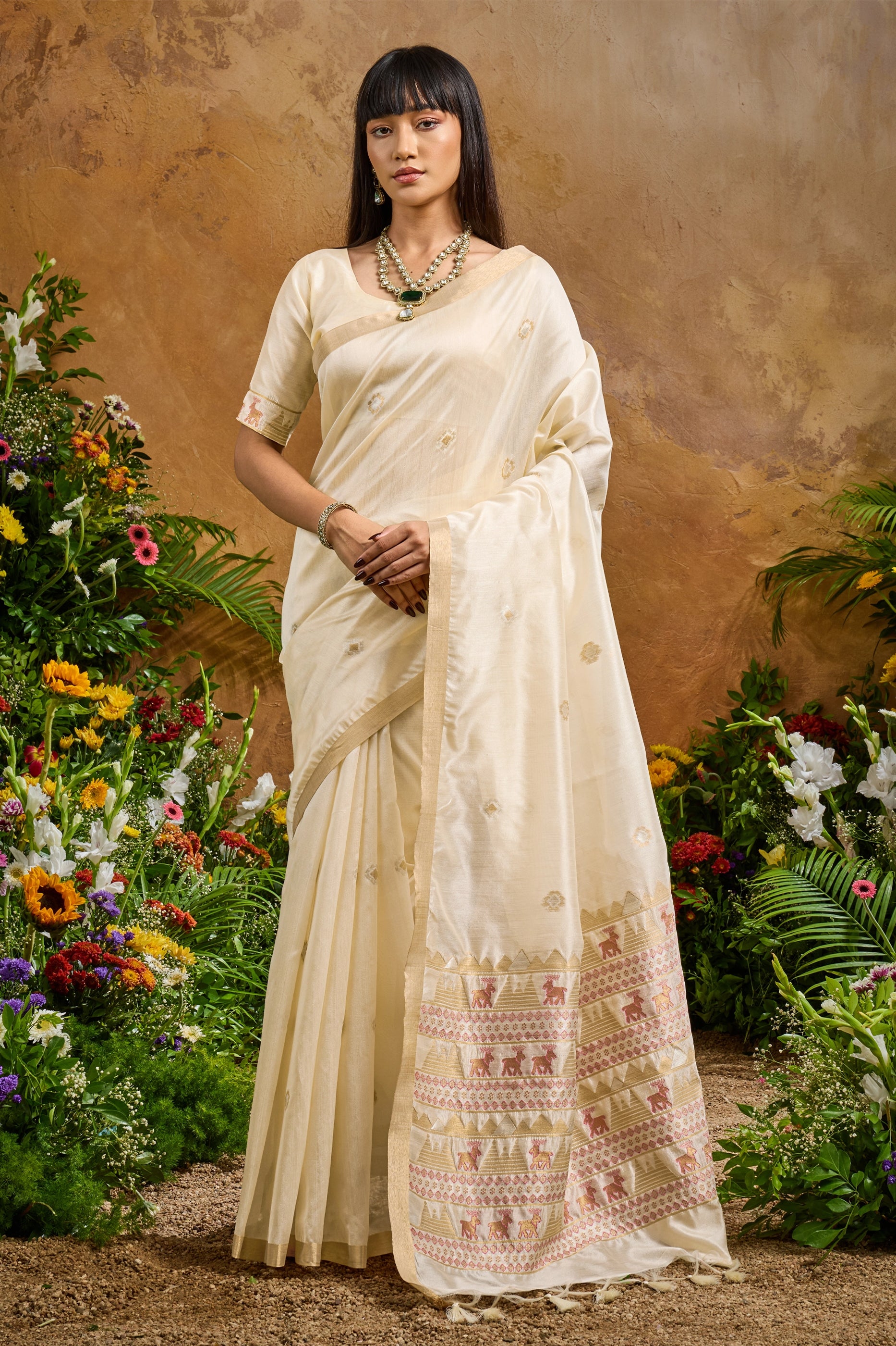 Off White Woven Tussar Silk Saree-SAR11913_1_SareeButa.com