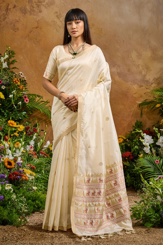 Off White Woven Tussar Silk Saree-SAR11913_1_SareeButa.com