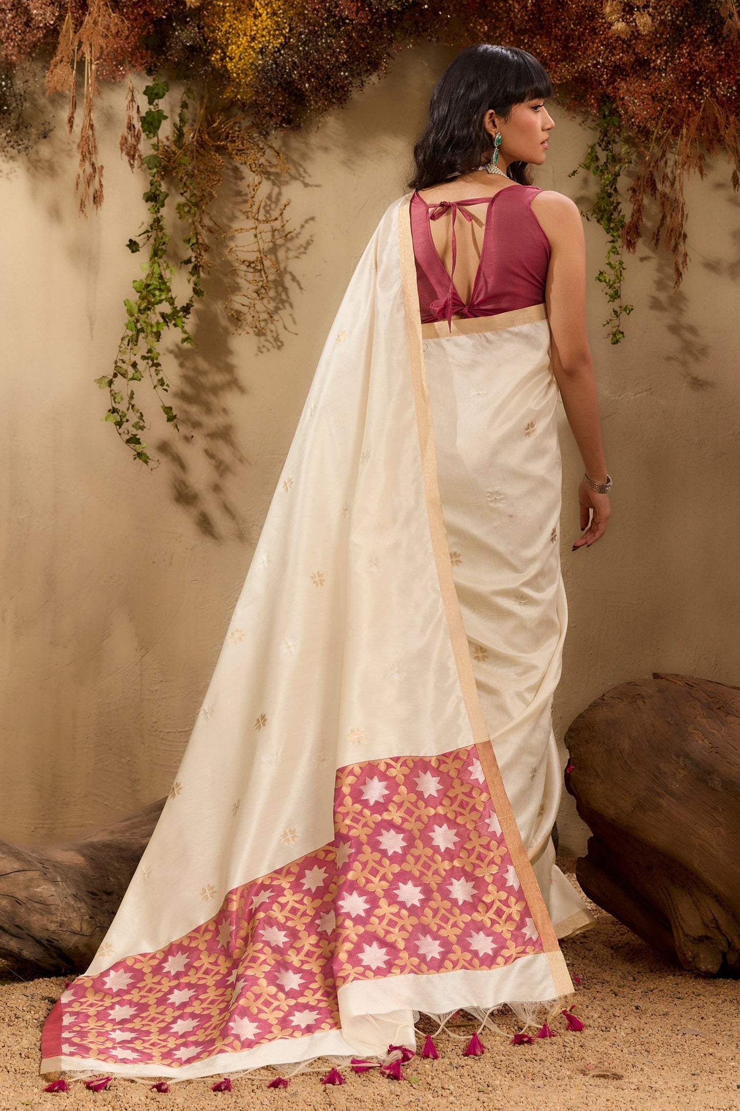 Off White Woven Tussar Silk Saree-SAR11241_2_SareeButa.com