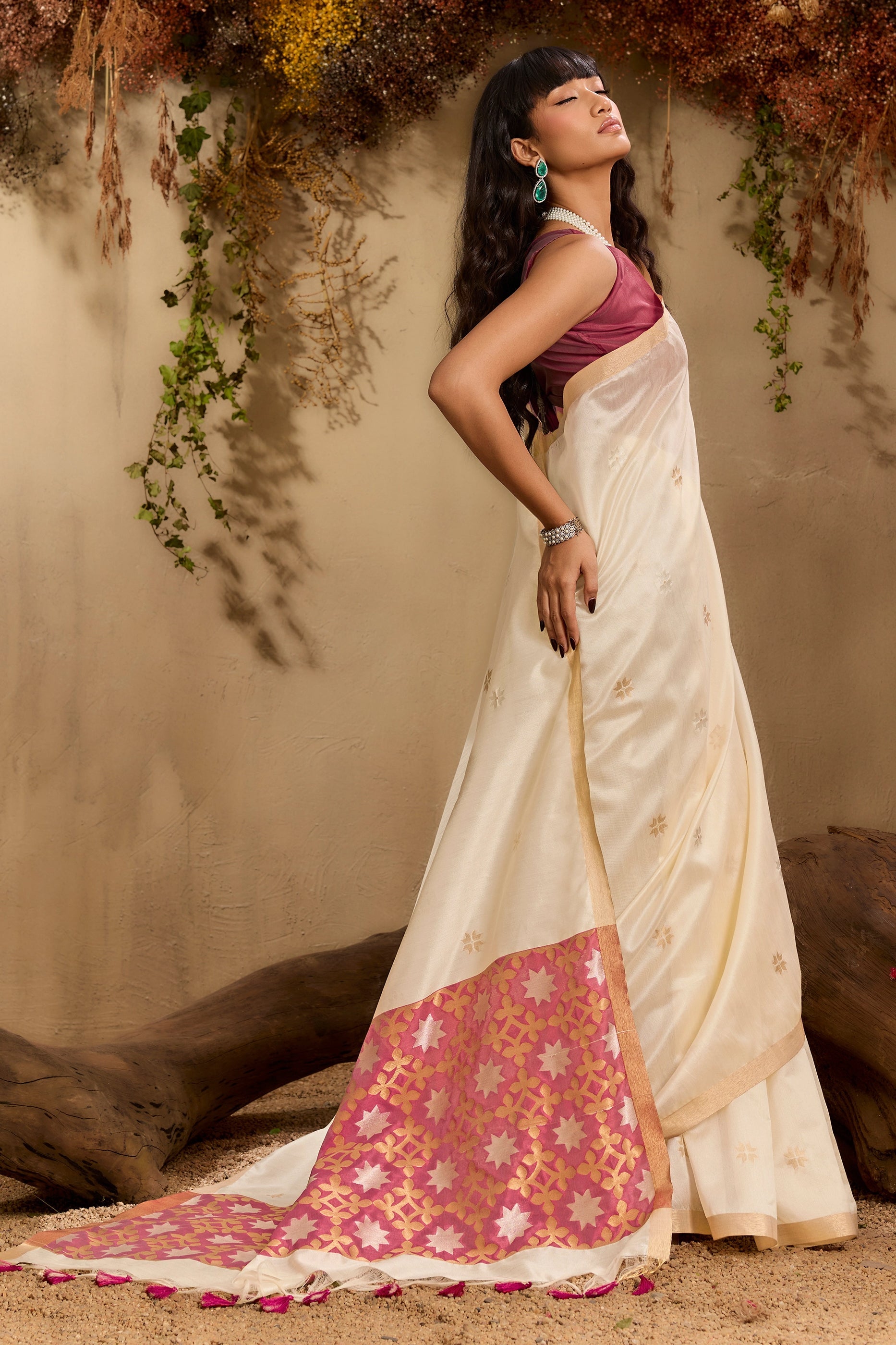 Off White Woven Tussar Silk Saree-SAR11241_4_SareeButa.com