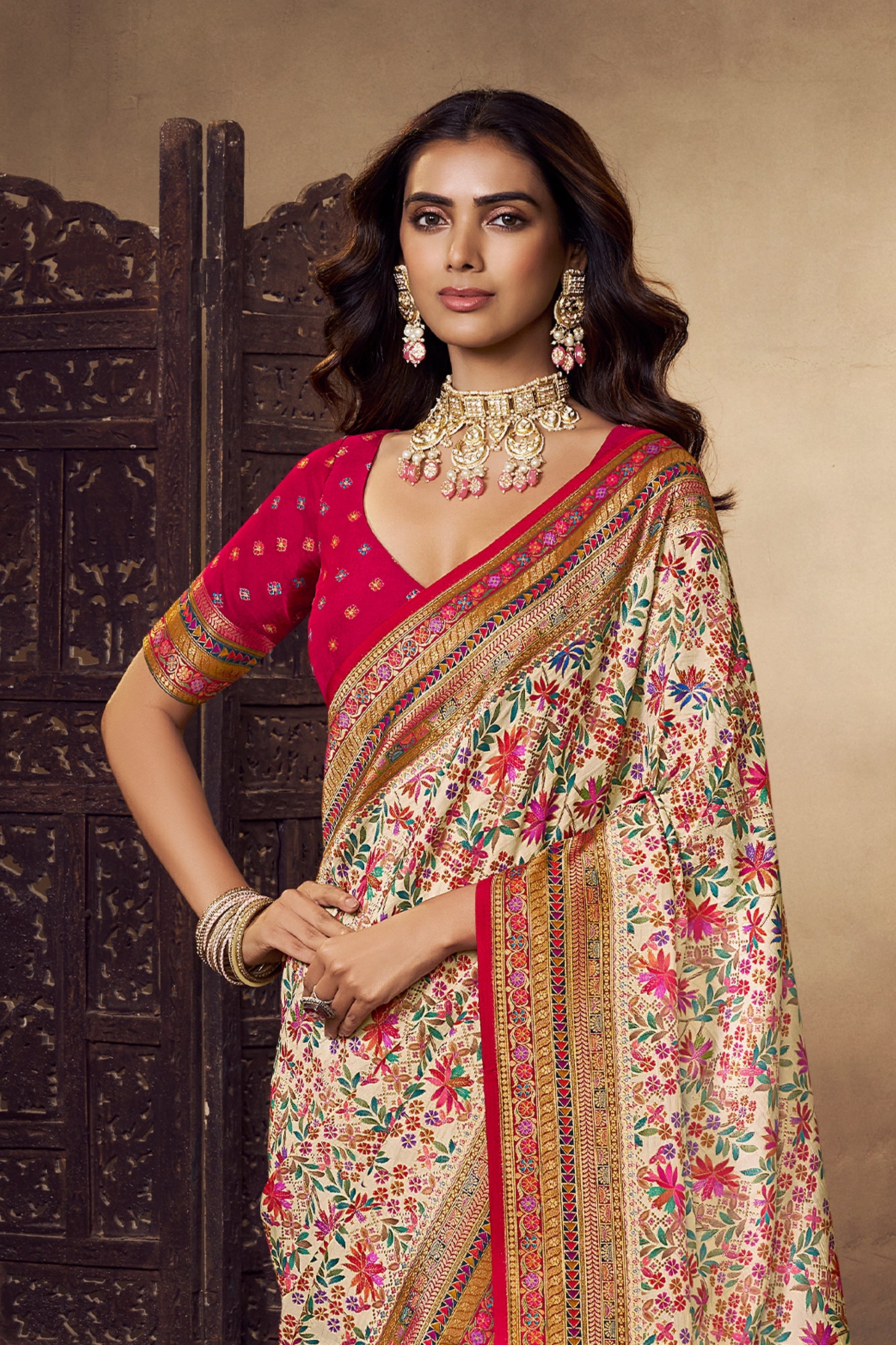 Off White Woven Viscose Silk Saree-SAR11021_3_SareeButa.com