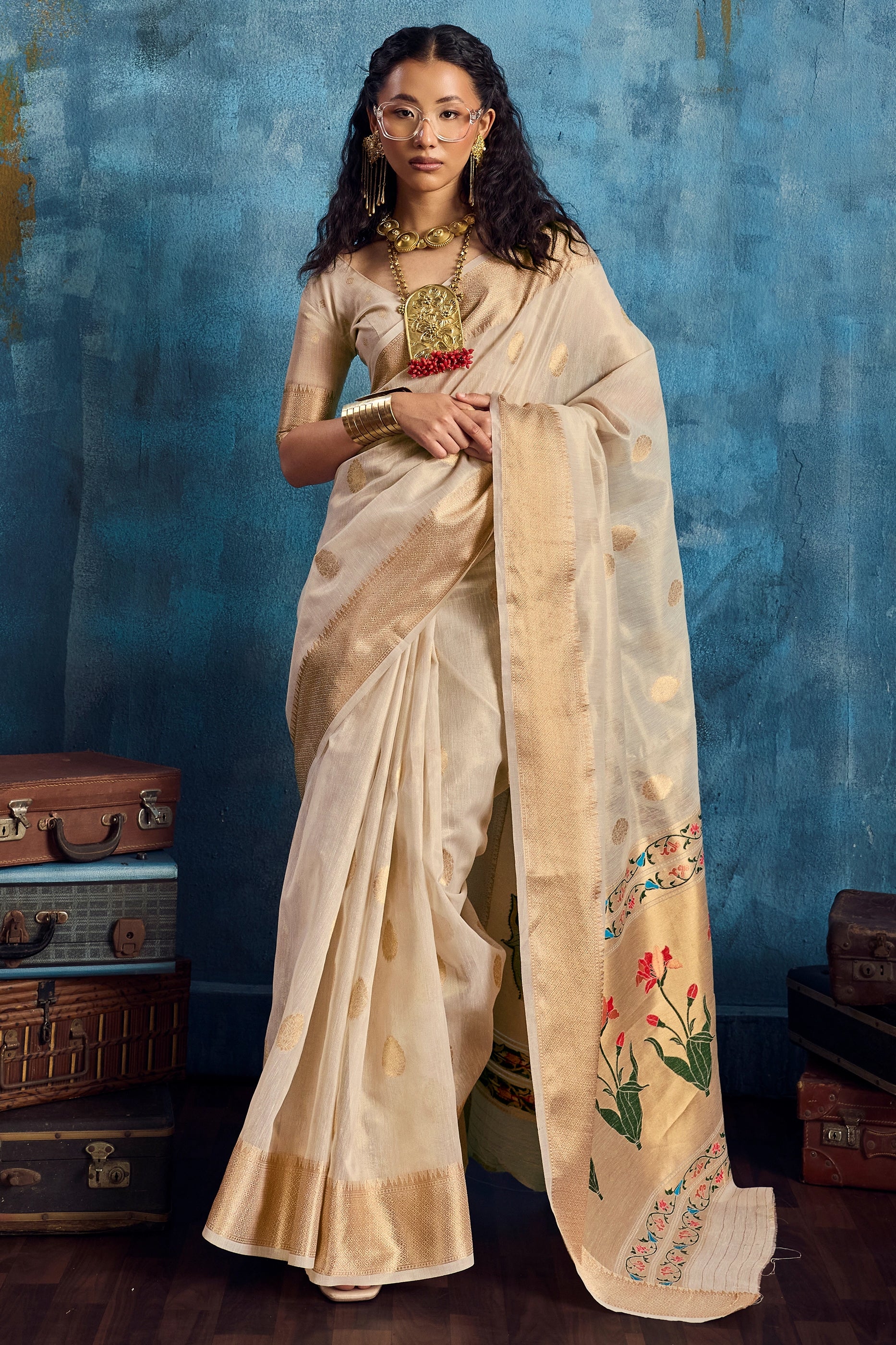 Off White Woven Zari Tissue Saree-SAR12353_1_SareeButa.com