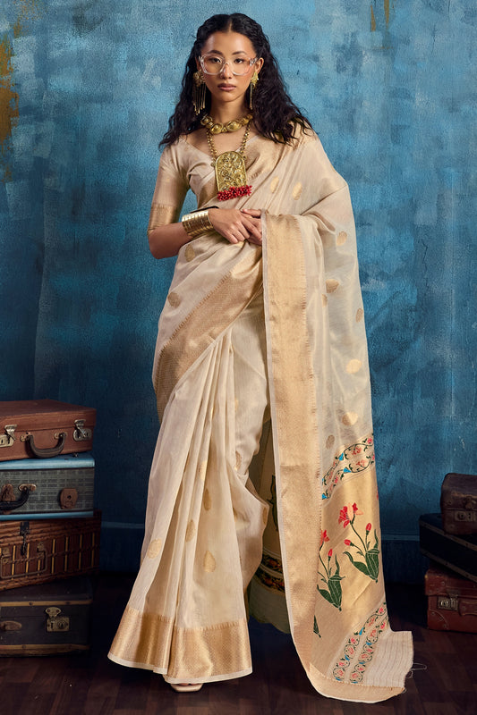 Off White Woven Zari Tissue Saree-SAR12353_1_SareeButa.com