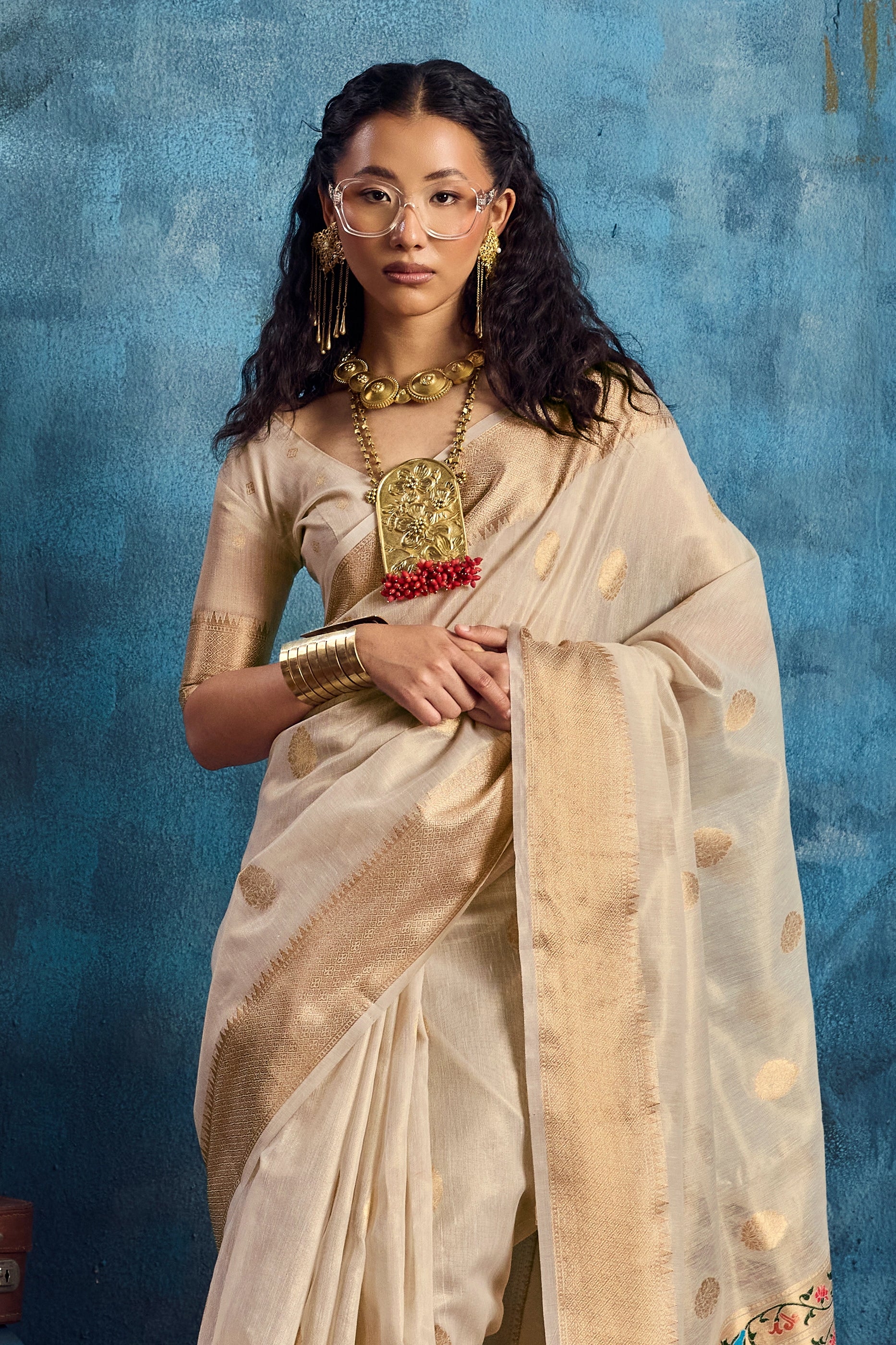 Off White Woven Zari Tissue Saree-SAR12353_3_SareeButa.com