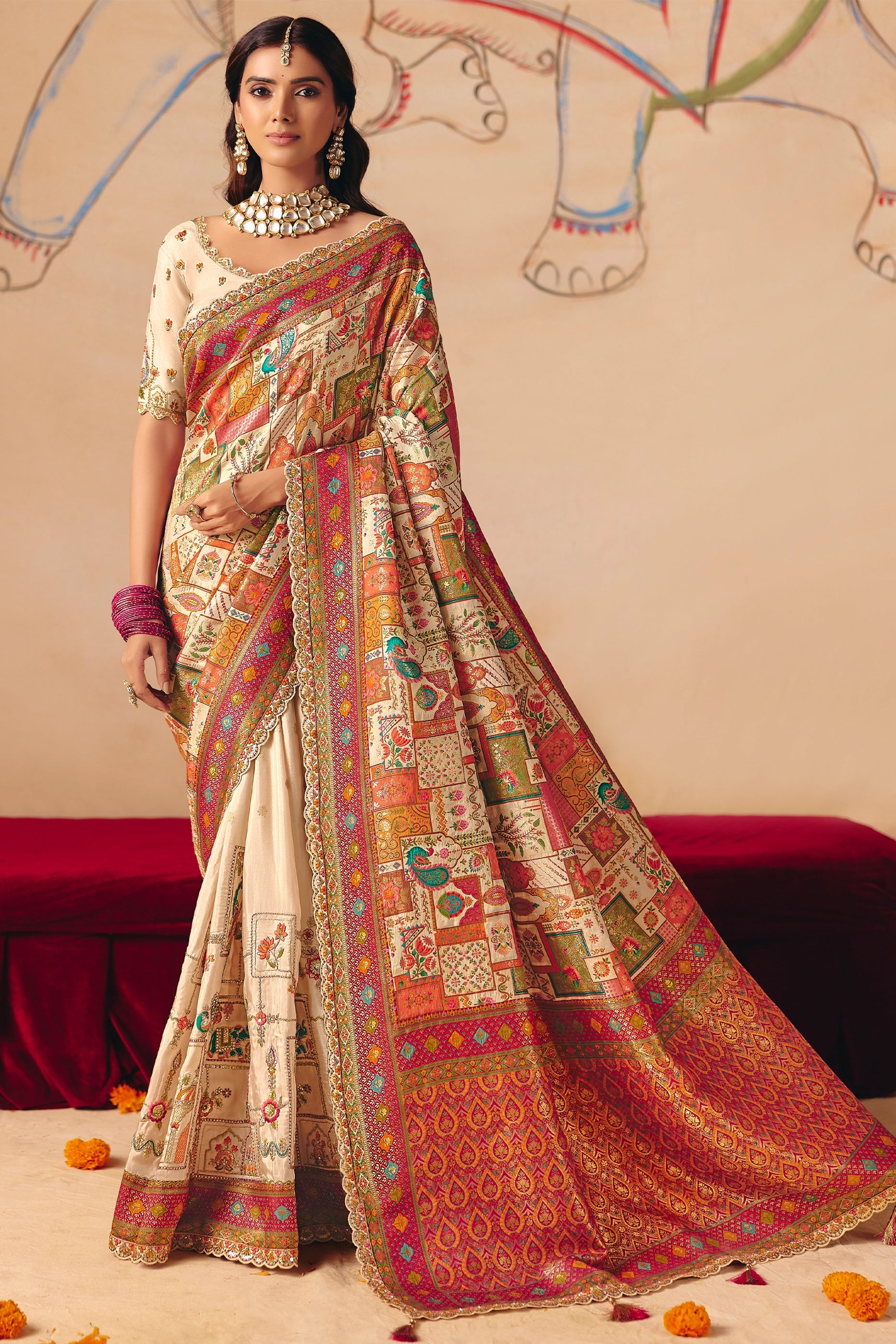 Off White Zari Work Dola Silk Saree With Embroidery-SAR12065_1_SareeButa.com