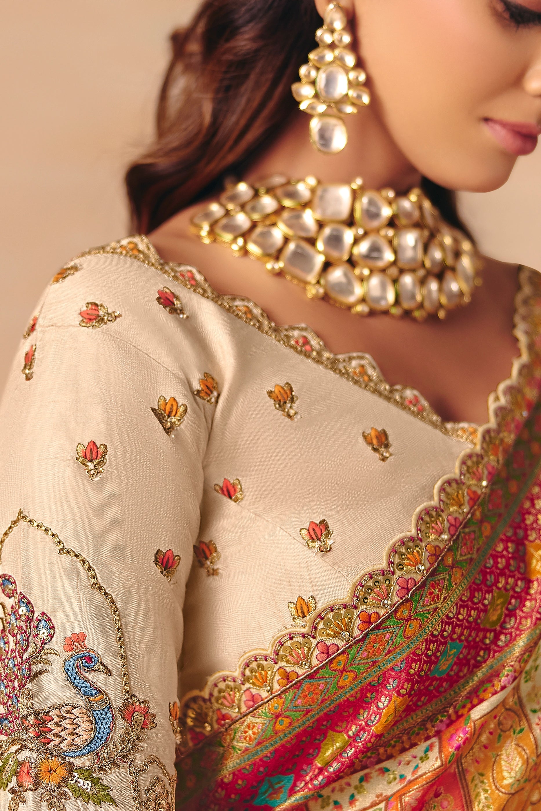 Off White Zari Work Dola Silk Saree With Embroidery-SAR12065_3_SareeButa.com