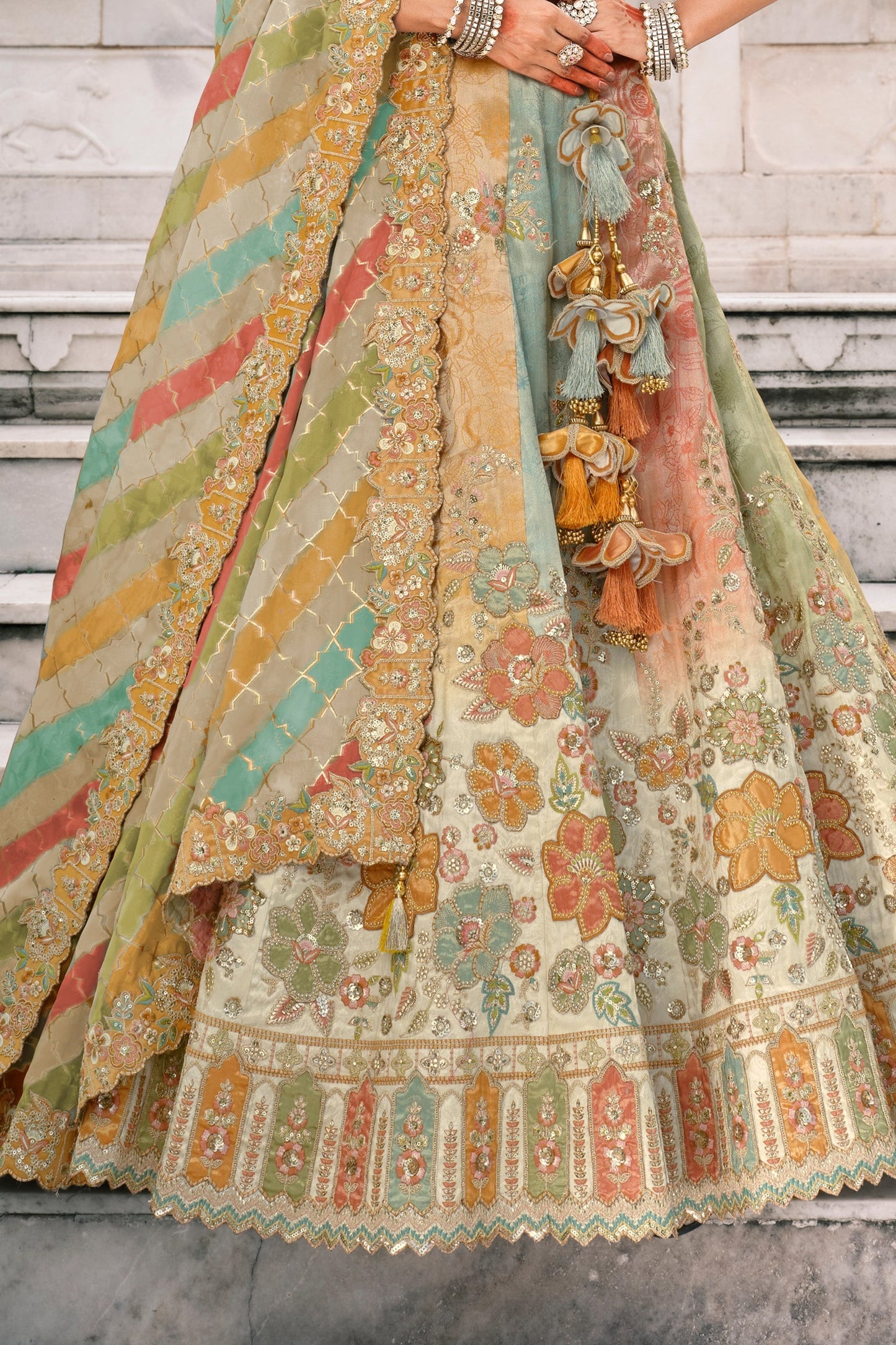 Off White and Grey Semi-Stitched Embroidered Silk Lehenga-SAR10435_4_SareeButa.com