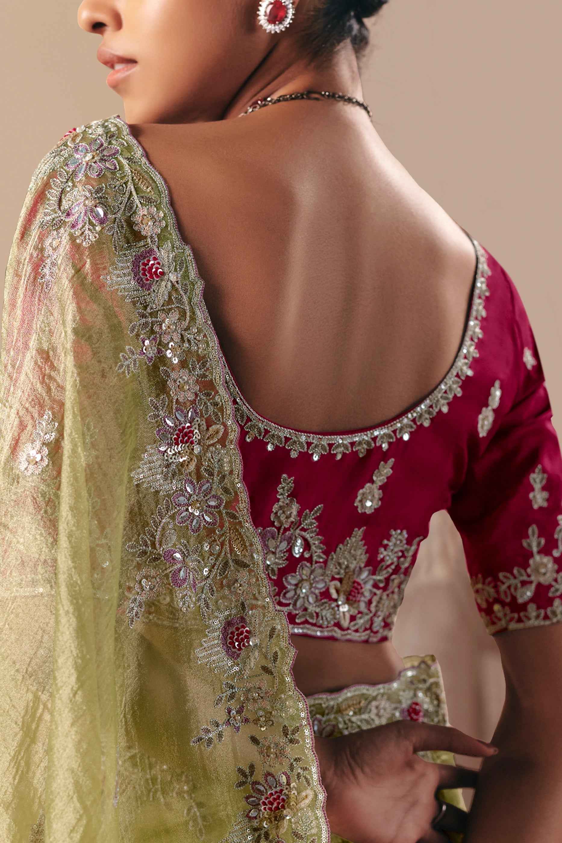 Olive Green Embroidered Organza Saree-SAR10552_3_SareeButa.com