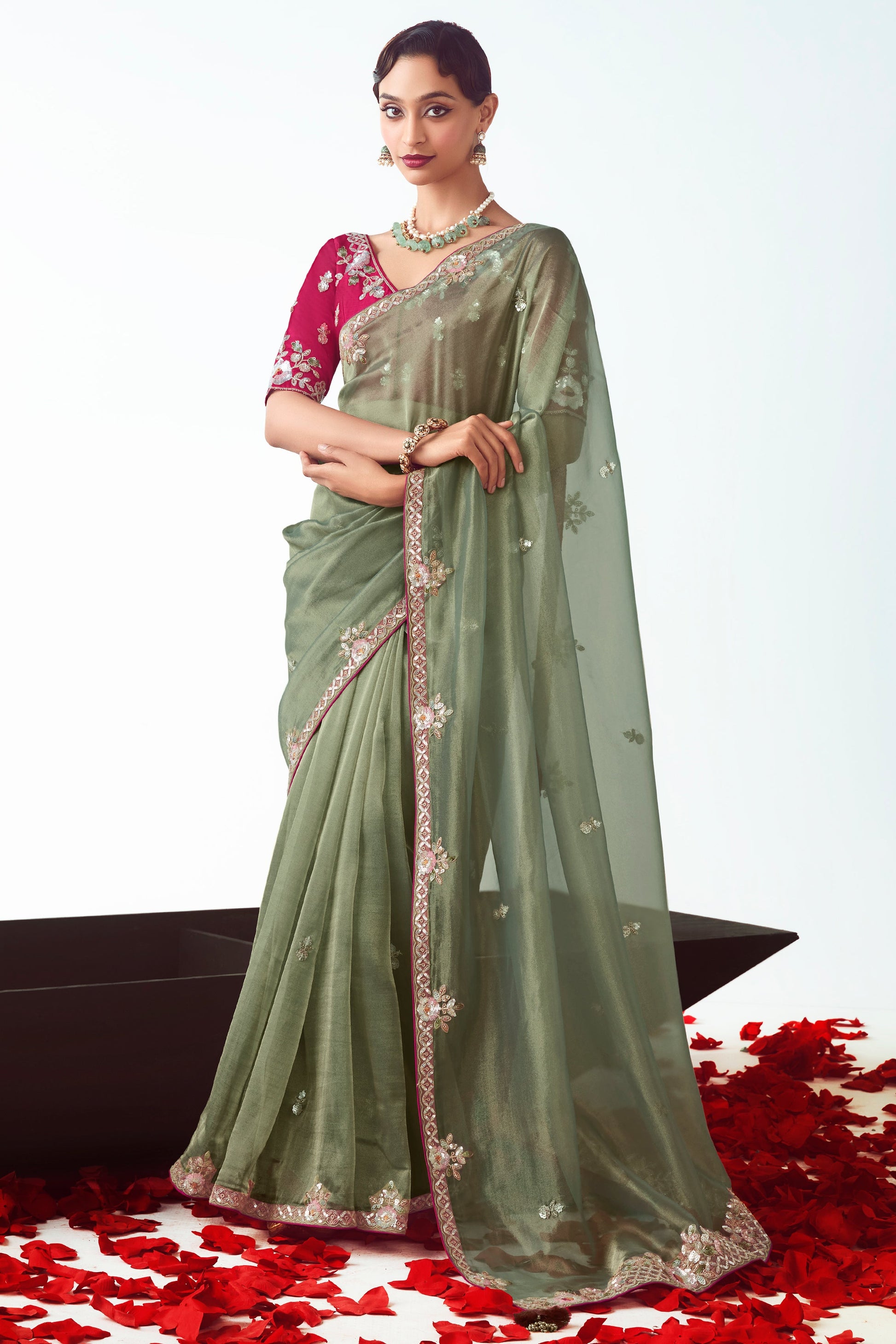 Green Embroidered Organza Saree-ZB134769_1_SareeButa.com
