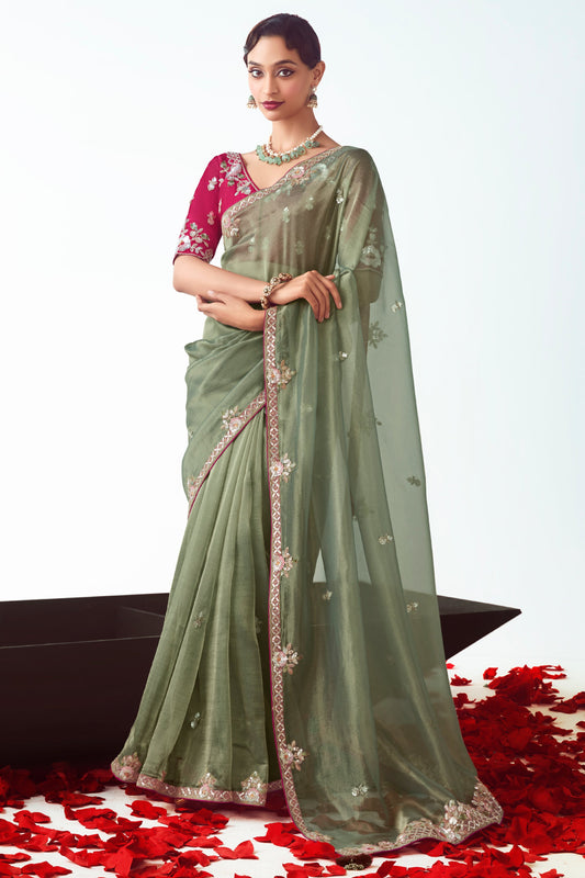 Green Embroidered Organza Saree-ZB134769_1_SareeButa.com