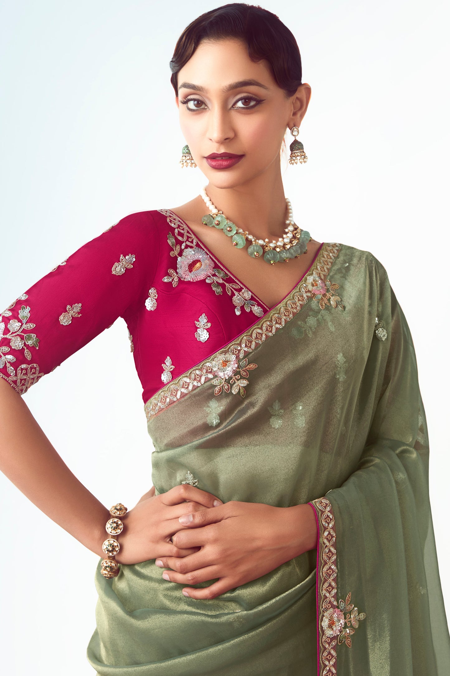 Green Embroidered Organza Saree-ZB134769_2_SareeButa.com