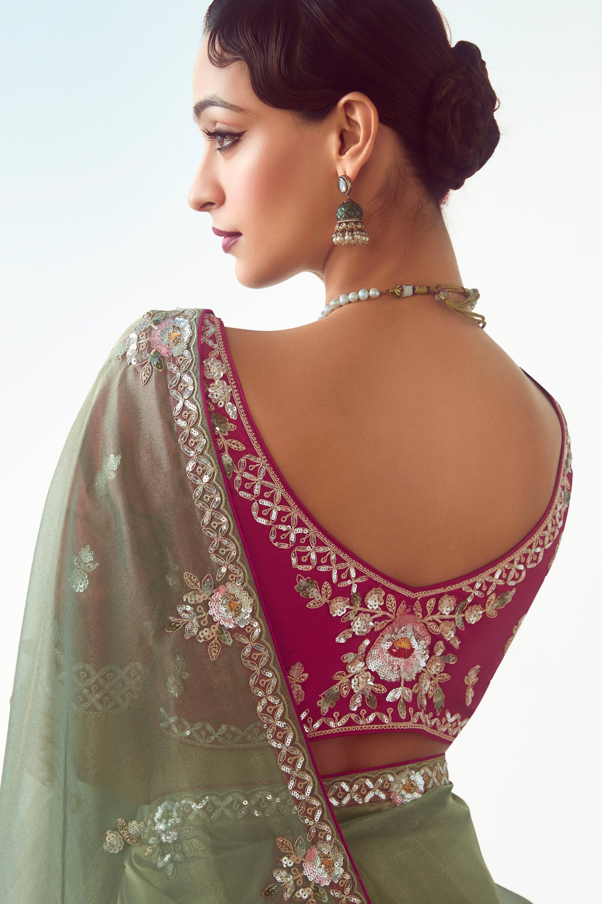 Green Embroidered Organza Saree-ZB134769_3_SareeButa.com