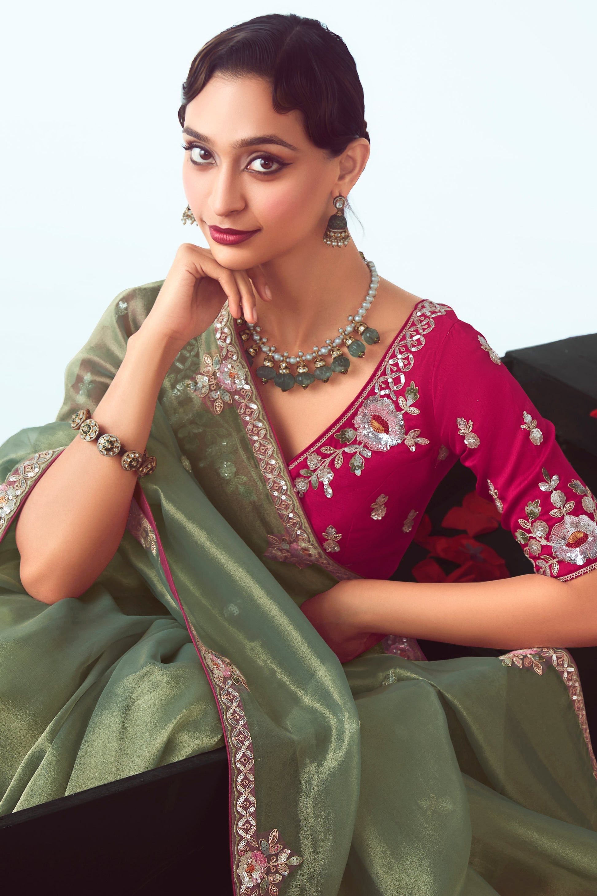 Green Embroidered Organza Saree-ZB134769_4_SareeButa.com