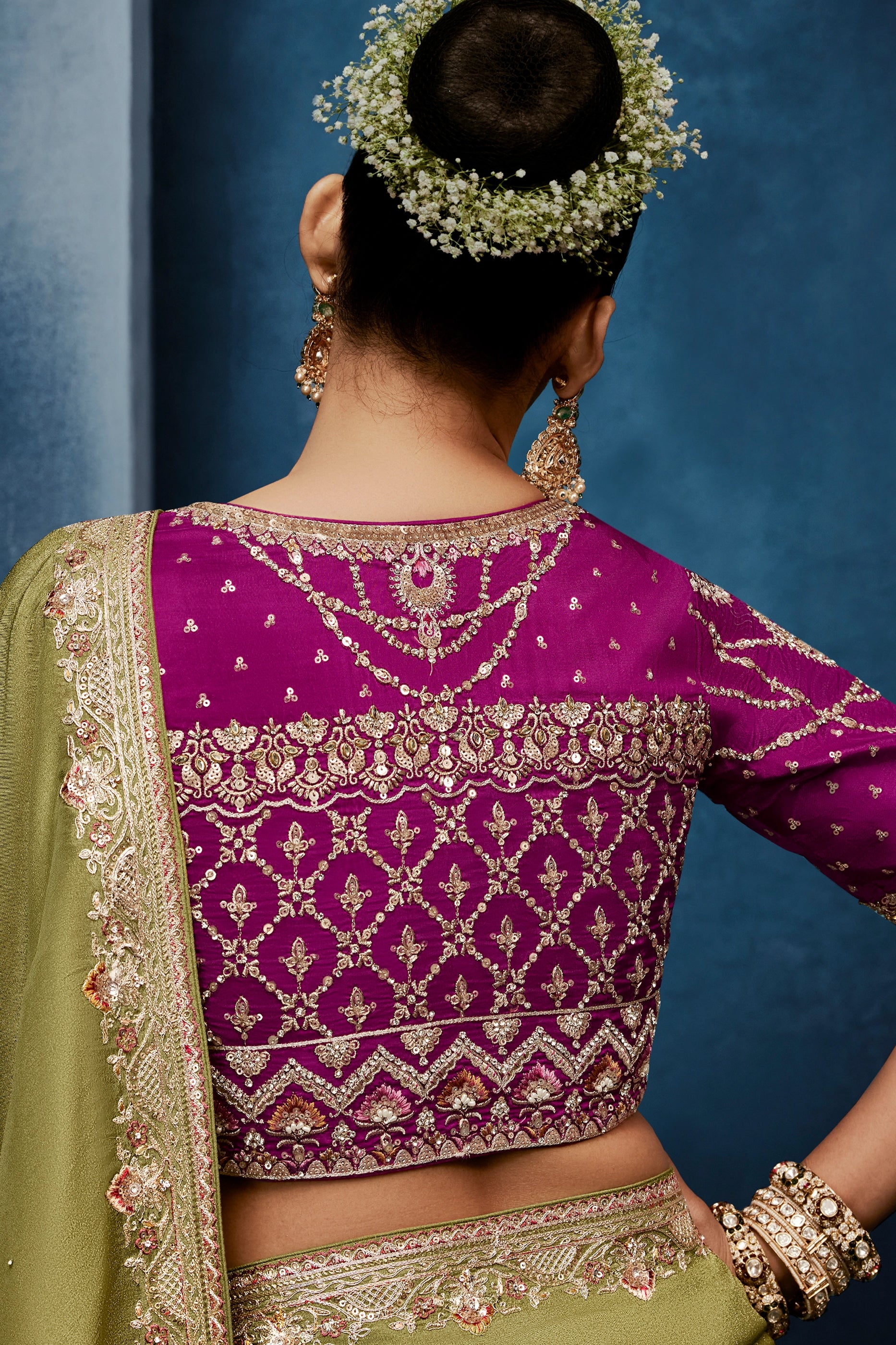 Olive Green Embroidered Organza Silk Saree-SAR12599_3_SareeButa.com
