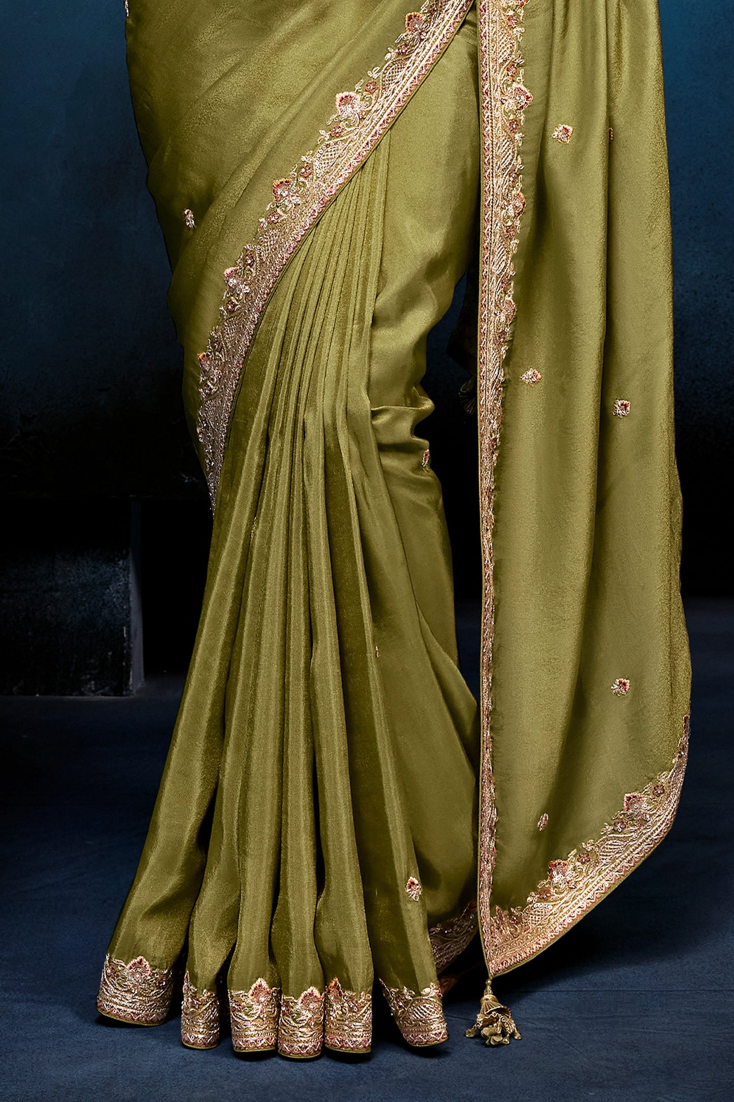 Olive Green Embroidered Organza Silk Saree-SAR12599_5_SareeButa.com